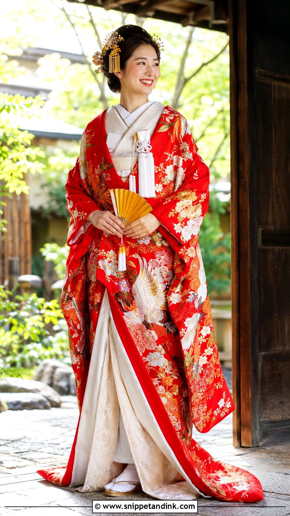 Red Iro Uchikake Wedding Kimono - Snippet and Ink - 25 Traditional Japanese Wedding Dress Ideas