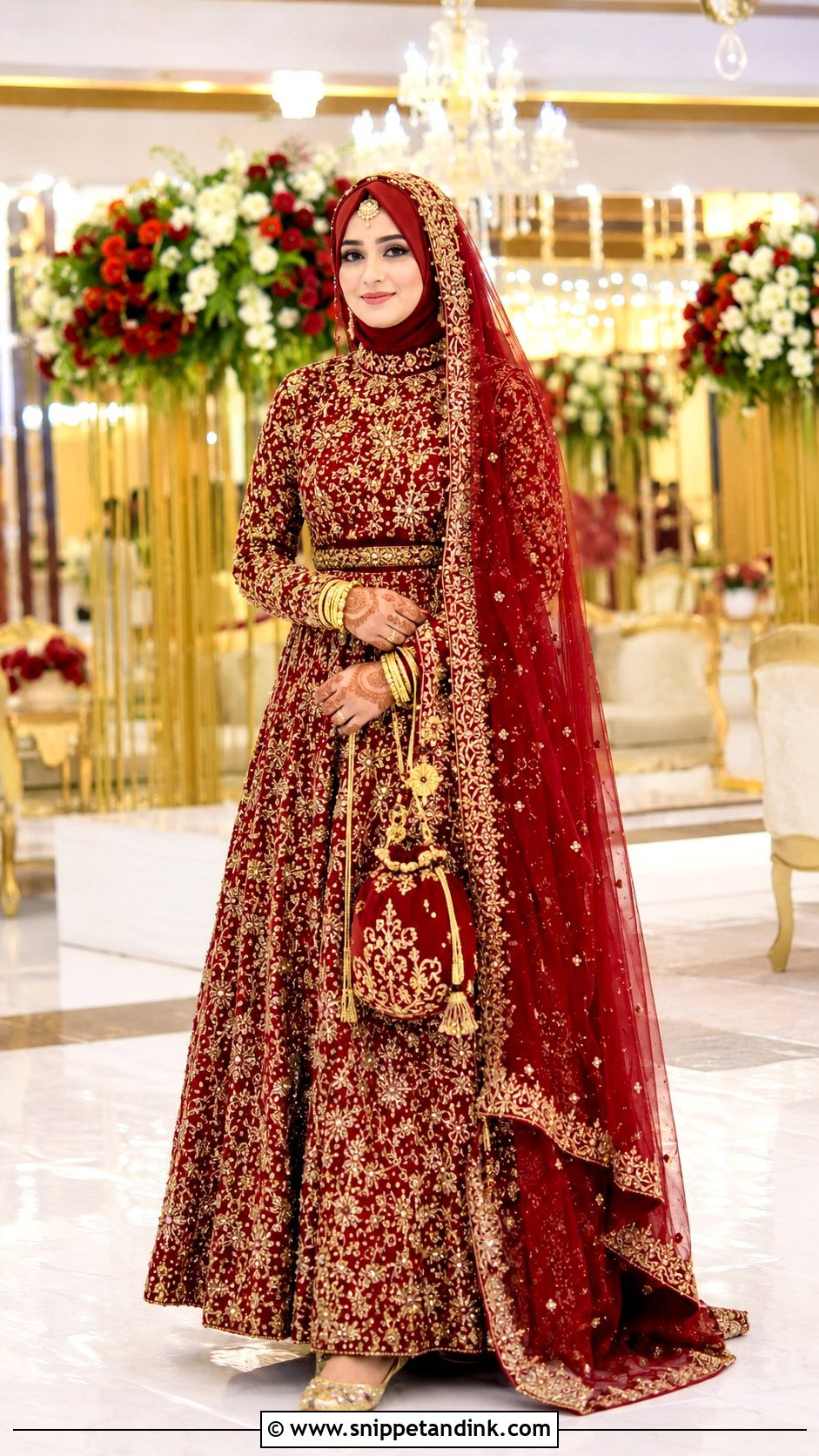 Red Islamic Bridal Lehenga With Embroidered Dupatta - Snippet and Ink - 20 Islamic Bride Dress Ideas