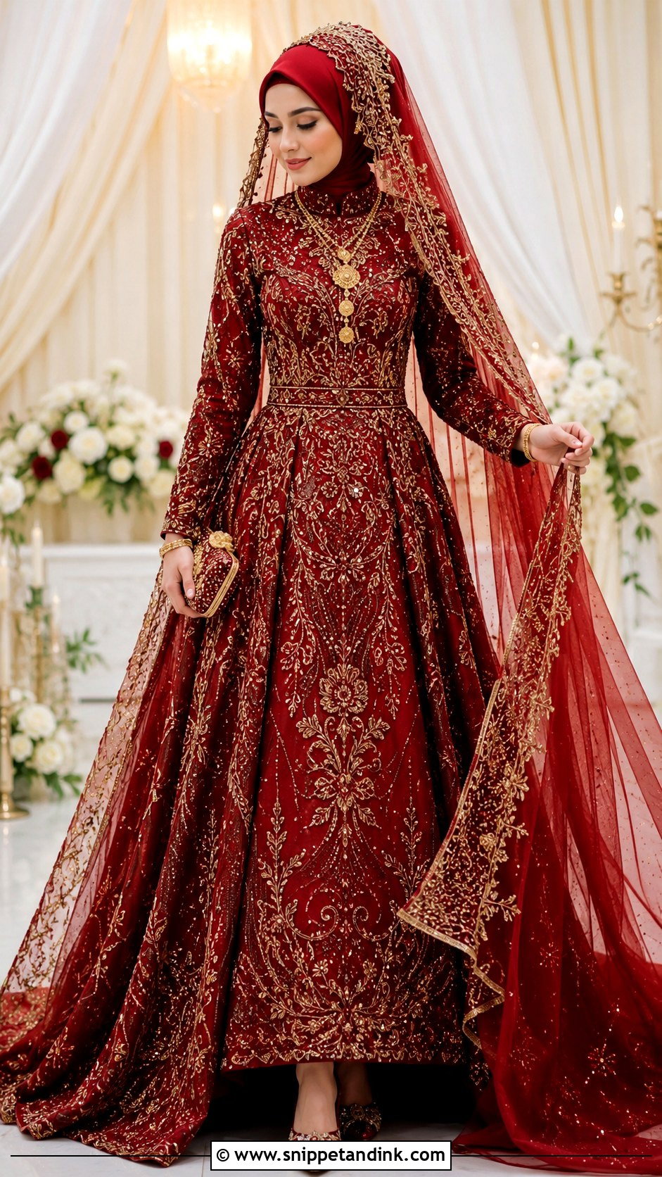 Red Islamic Wedding Dress With Hijab - Snippet and Ink - 30 Islamic Wedding Dress Ideas