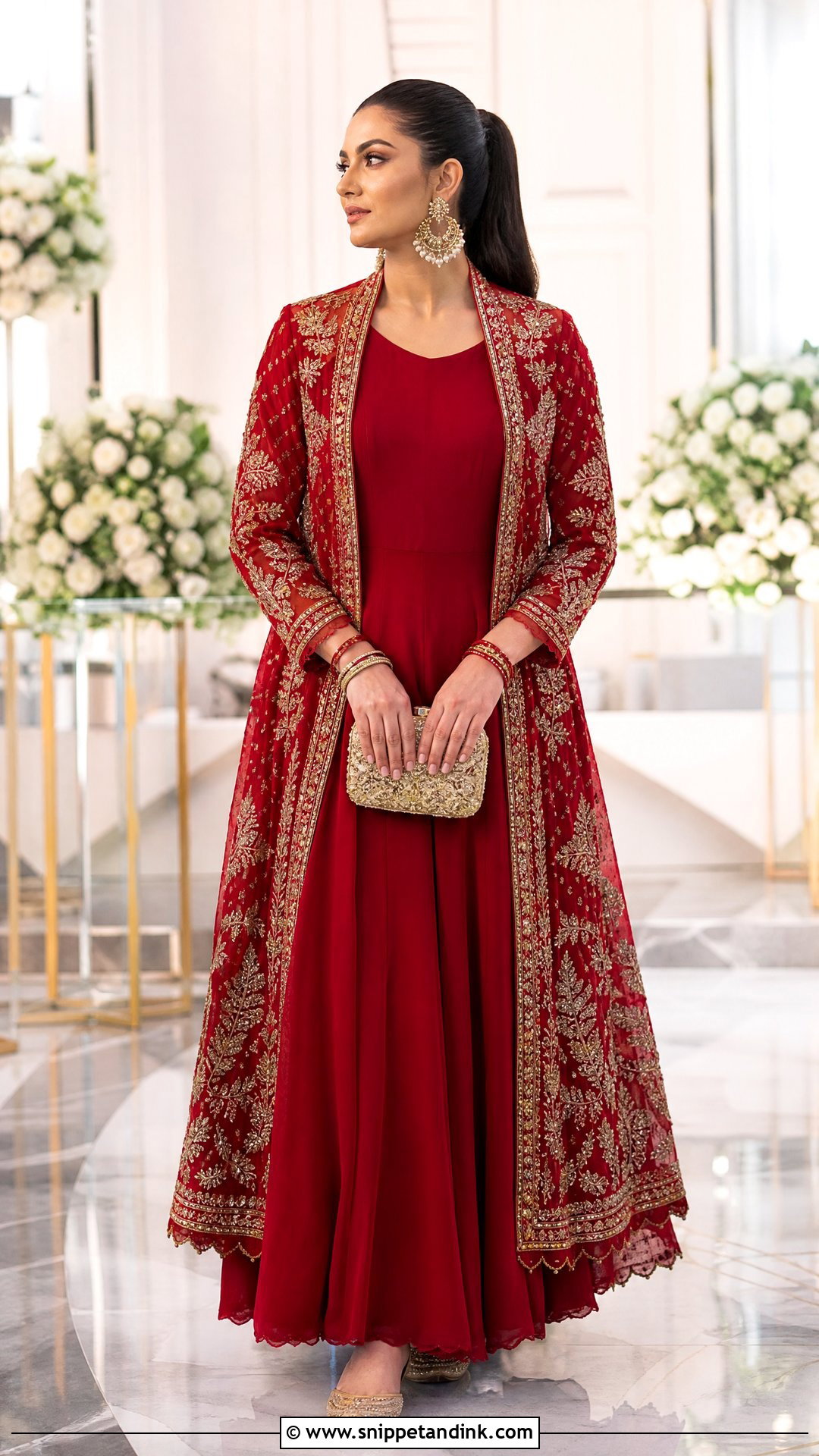 Red Jacket Anarkali Sangeet Outfit - Snippet and Ink - 20 Red Sangeet Outfit Ideas