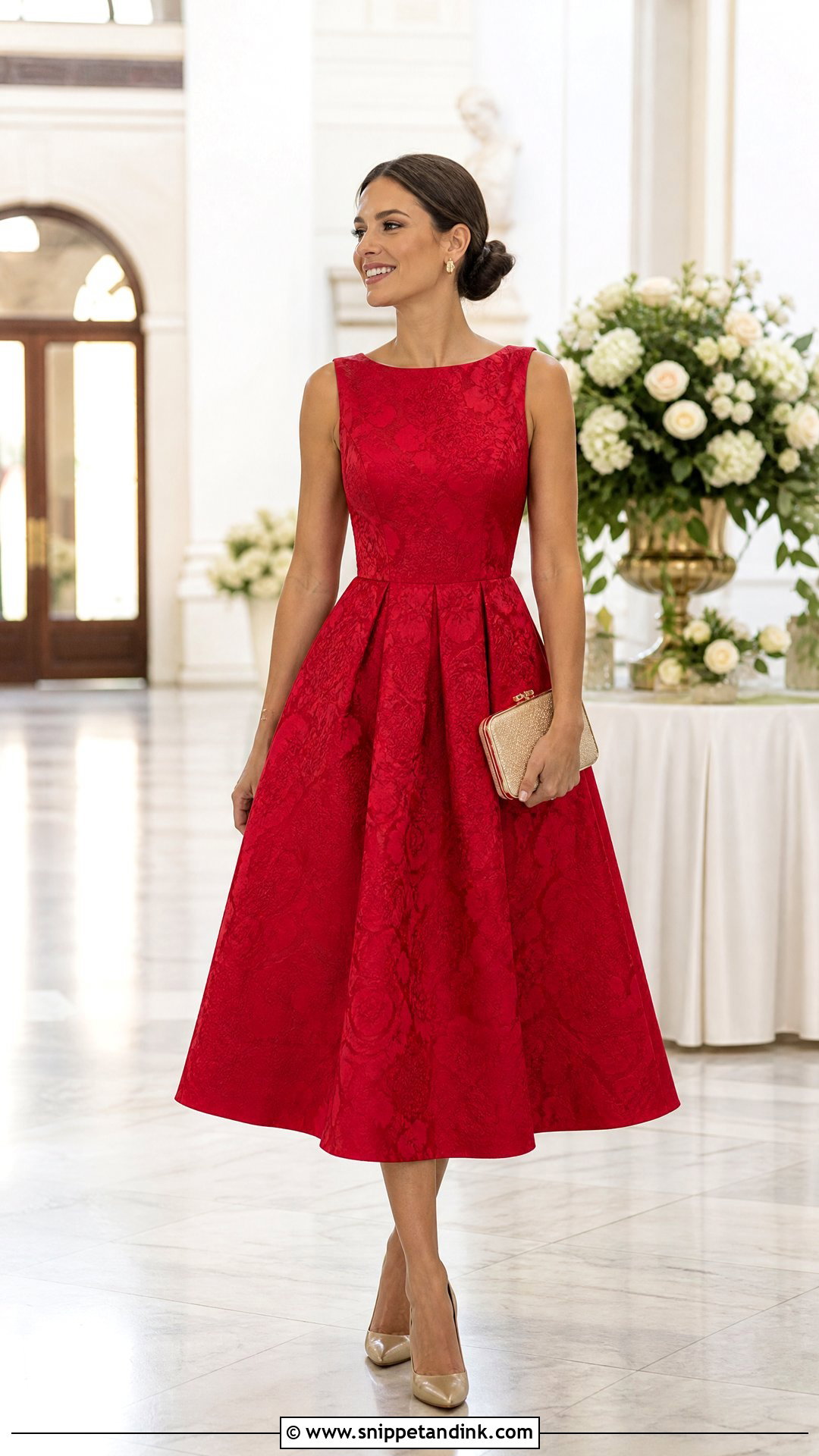 Red Jacquard A Line Dress for Wedding - Snippet and Ink - 25 Red Dress for Wedding Ideas