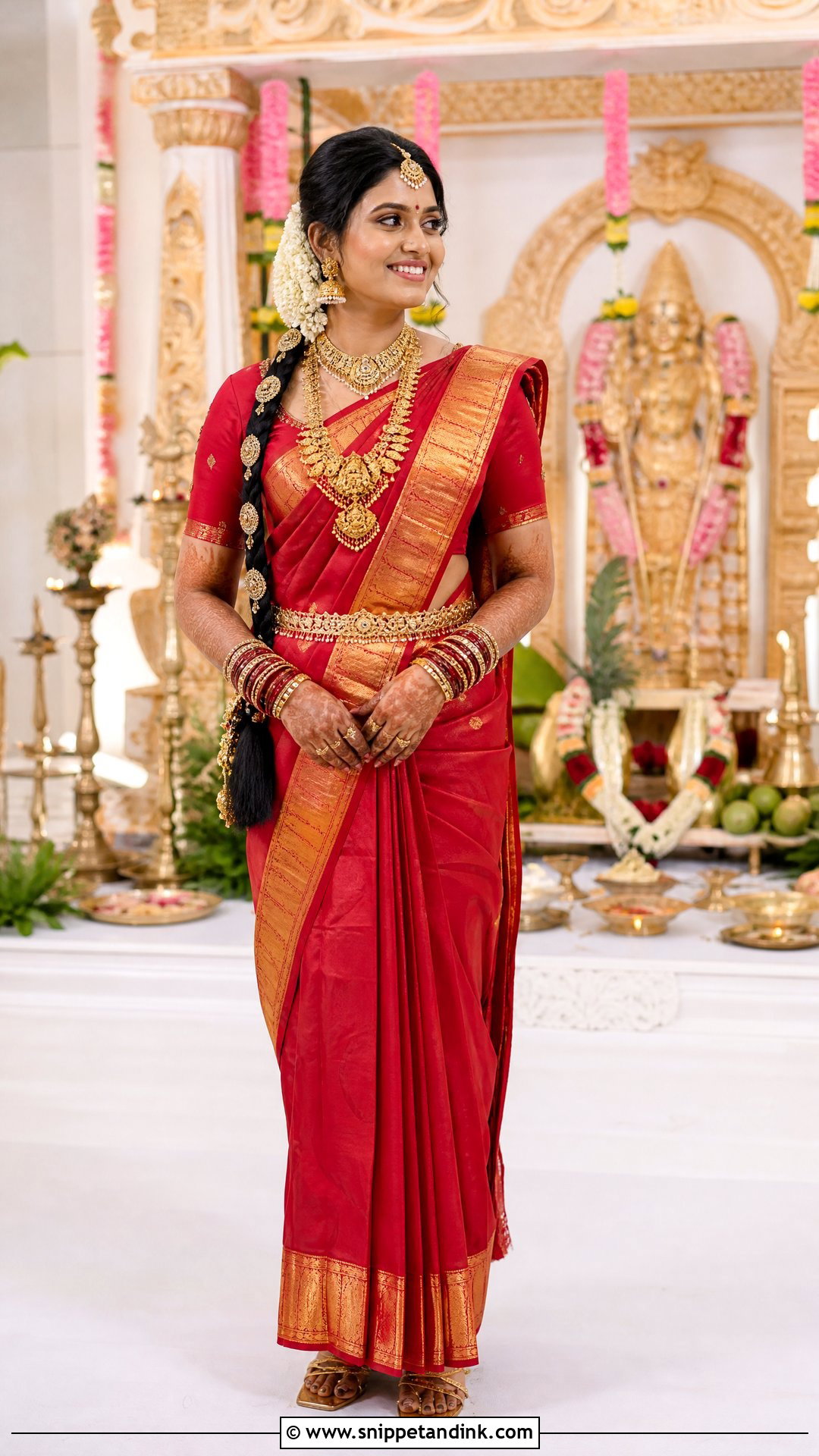 Red Kanchipuram Tamil Sri Lankan Bride Outfit - Snippet and Ink - 20 Srilankan Bride Ideas