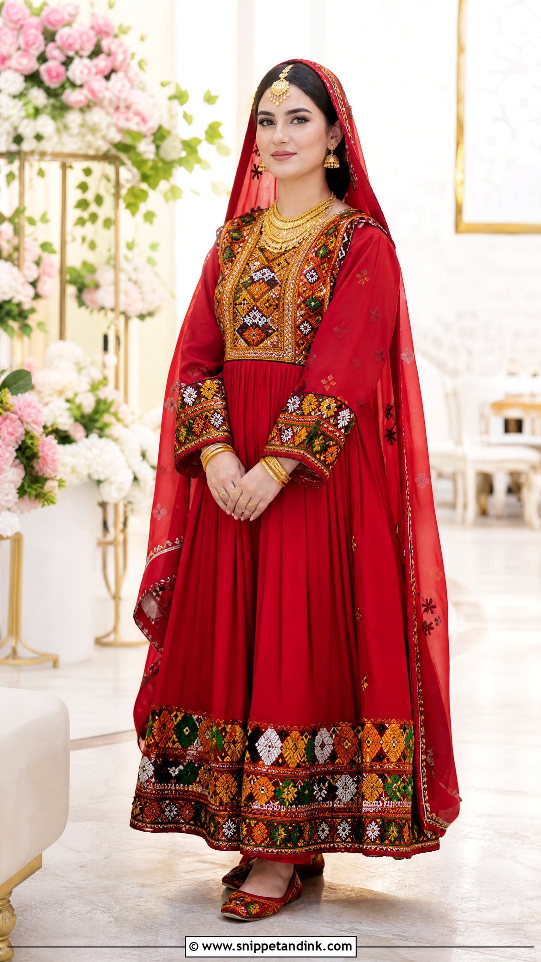 Red Kandahari Embroidered Afghan Wedding Dress - Snippet and Ink - 20 Traditional Afghan Wedding Dress Ideas