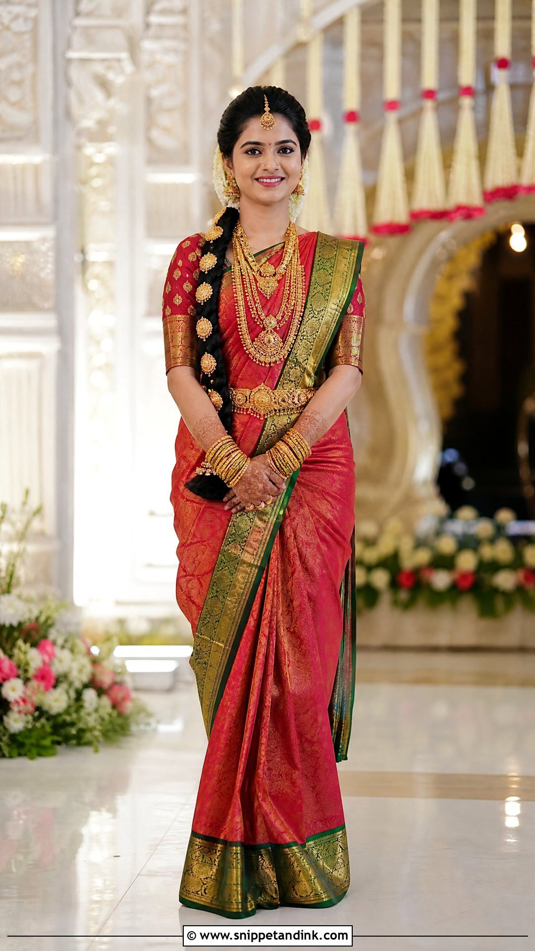 Red Kanjeevaram Indian Bridal Saree - Snippet and Ink - 20 Indian Bride Wedding Dress Ideas