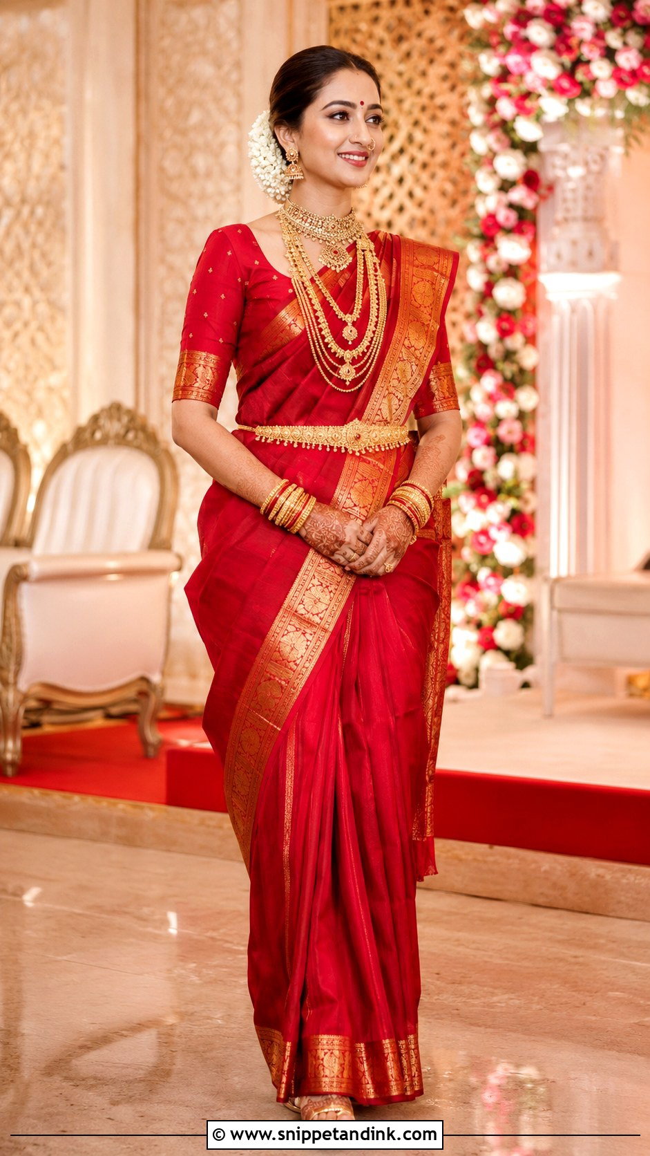 Red Kanjeevaram Konkani Bride Look - Snippet and Ink - 20 Konkani Bride Ideas