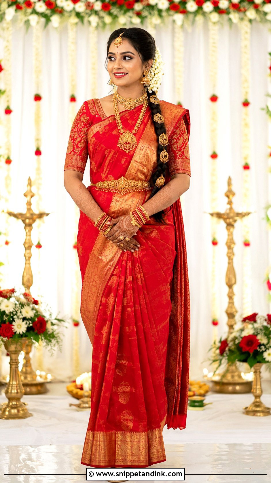 Red Kanjeevaram Saree - Snippet and Ink - 25 Red Indian Wedding Dress Ideas