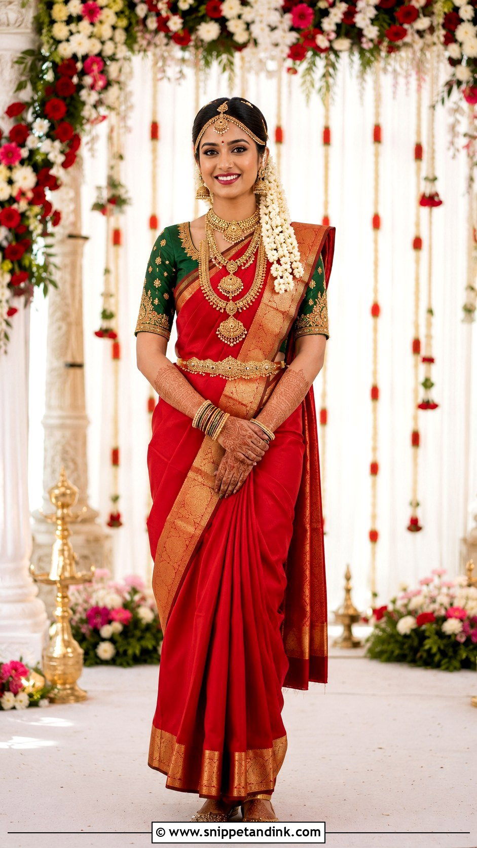 Red Kanjivaram Brahmin Bridal Look - Snippet and Ink - 20 Brahmin Wedding Brides Ideas