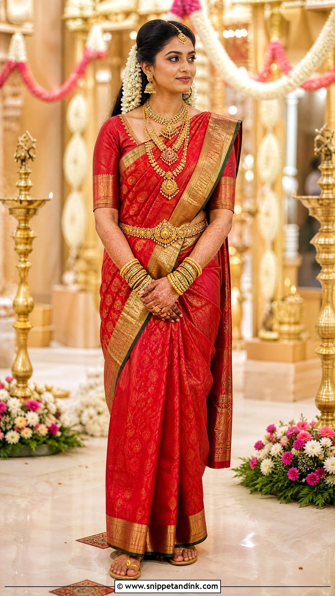 Red Kanjivaram Saree for Phera - Snippet and Ink - 20 Phera Outfit Bride Ideas