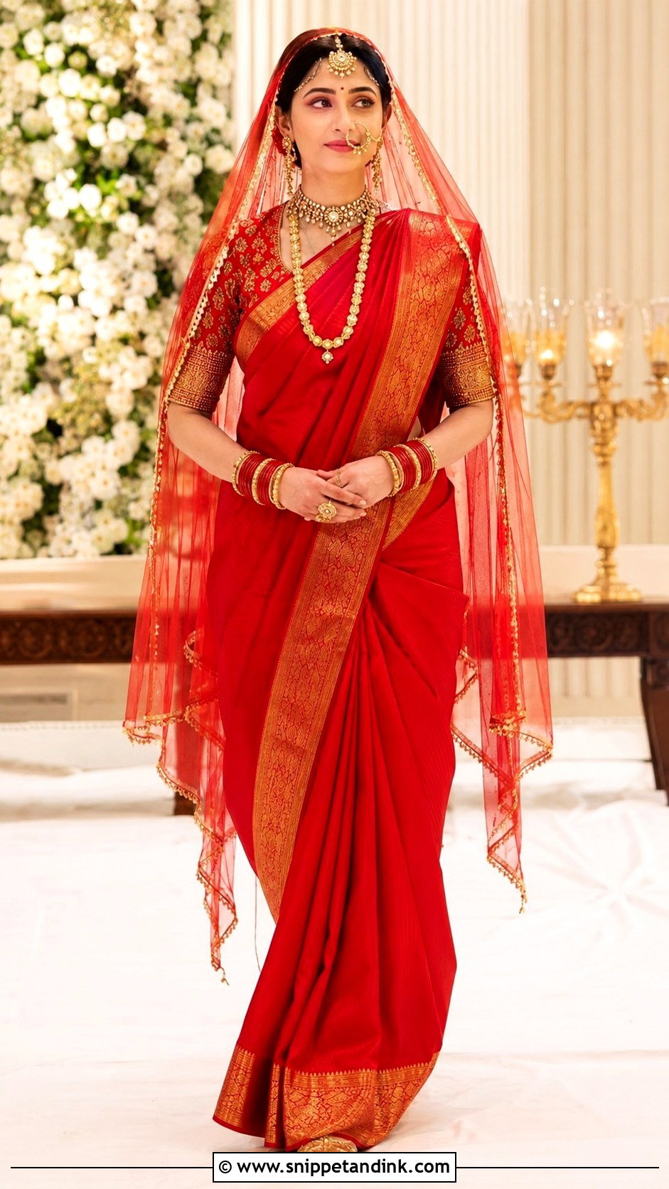 Red Kashmiri Bridal Saree With Taranga - Snippet and Ink - 20 Kashmiri Wedding Dress Ideas