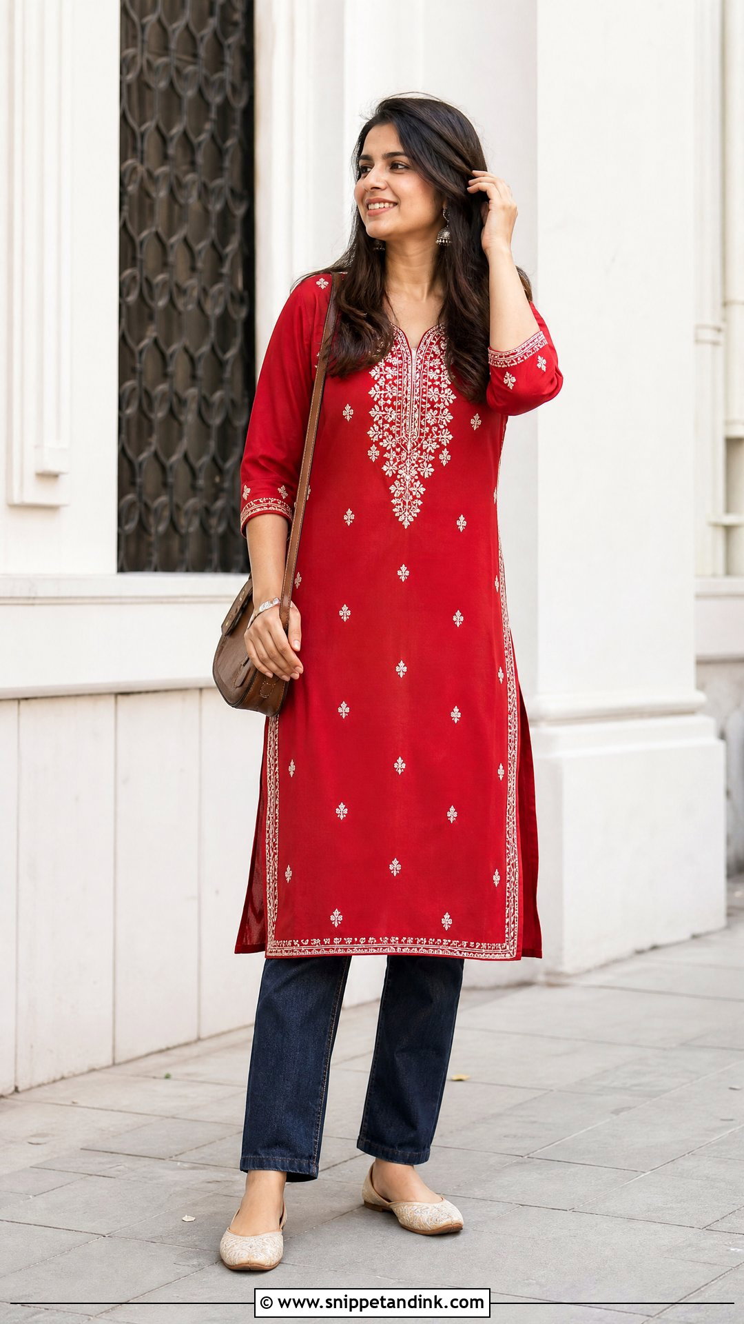 Red Kurta And Jeans Outfit - Snippet and Ink - 25 Red Indian Dress Outfit Ideas