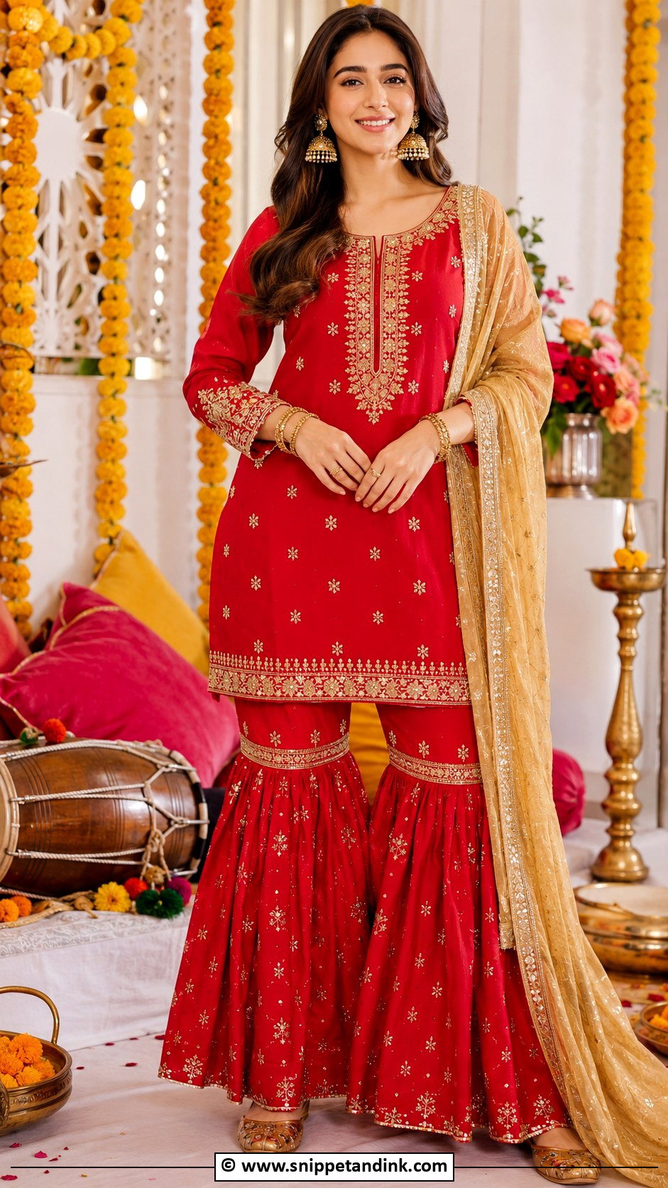 Red Kurta Gharara Dholki Outfit - Snippet and Ink - 30 Dholki Outfit Ideas