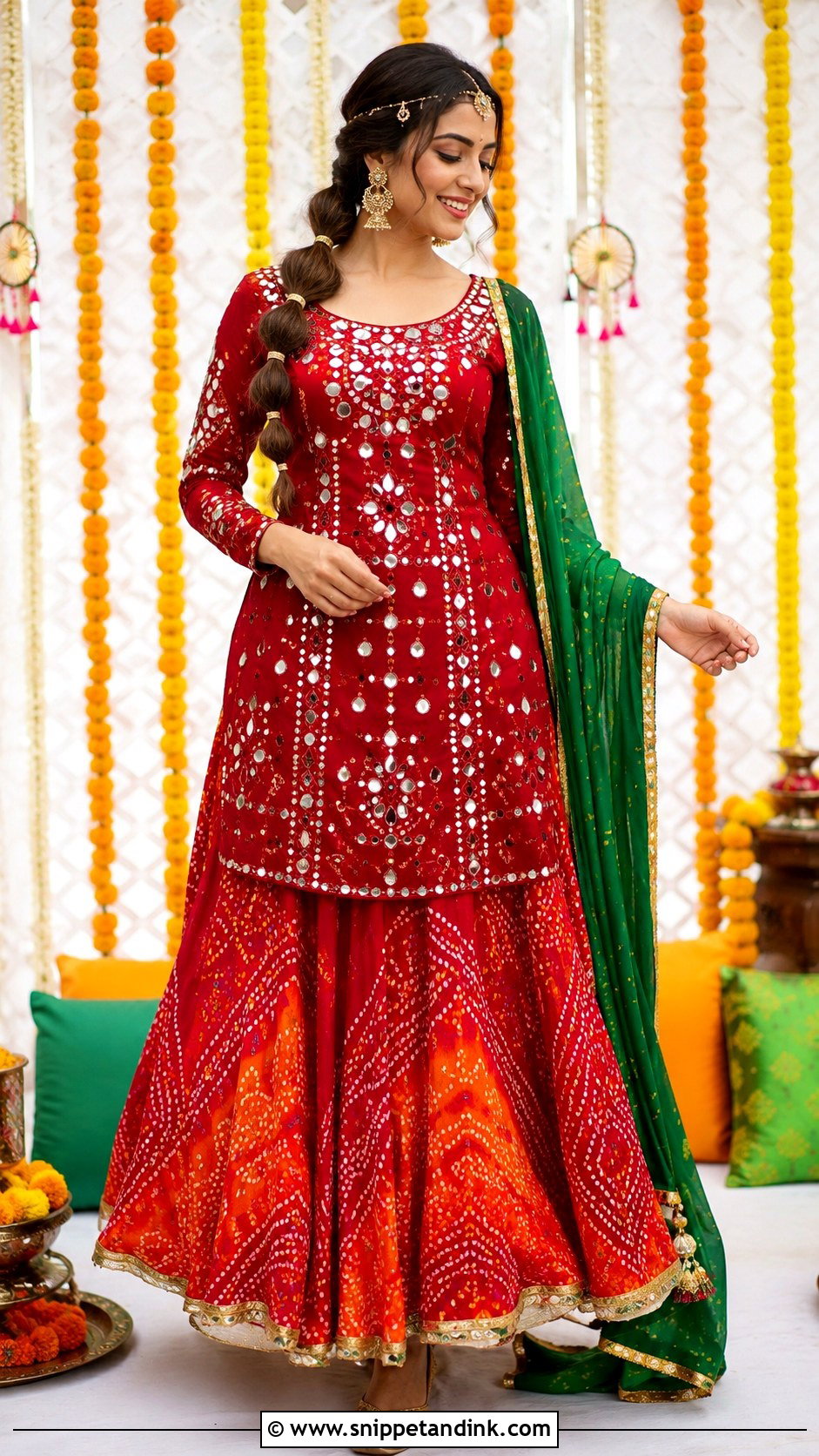 Red Kurta Skirt Mehndi Outfit - Snippet and Ink - 20 Mehndi Ceremony Outfit for Sister Ideas