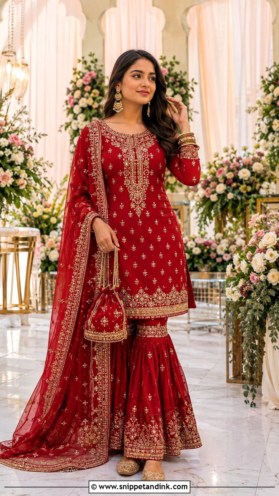 Red Kurti With Gharara - Snippet and Ink - 20 Wedding Kurti Ideas
