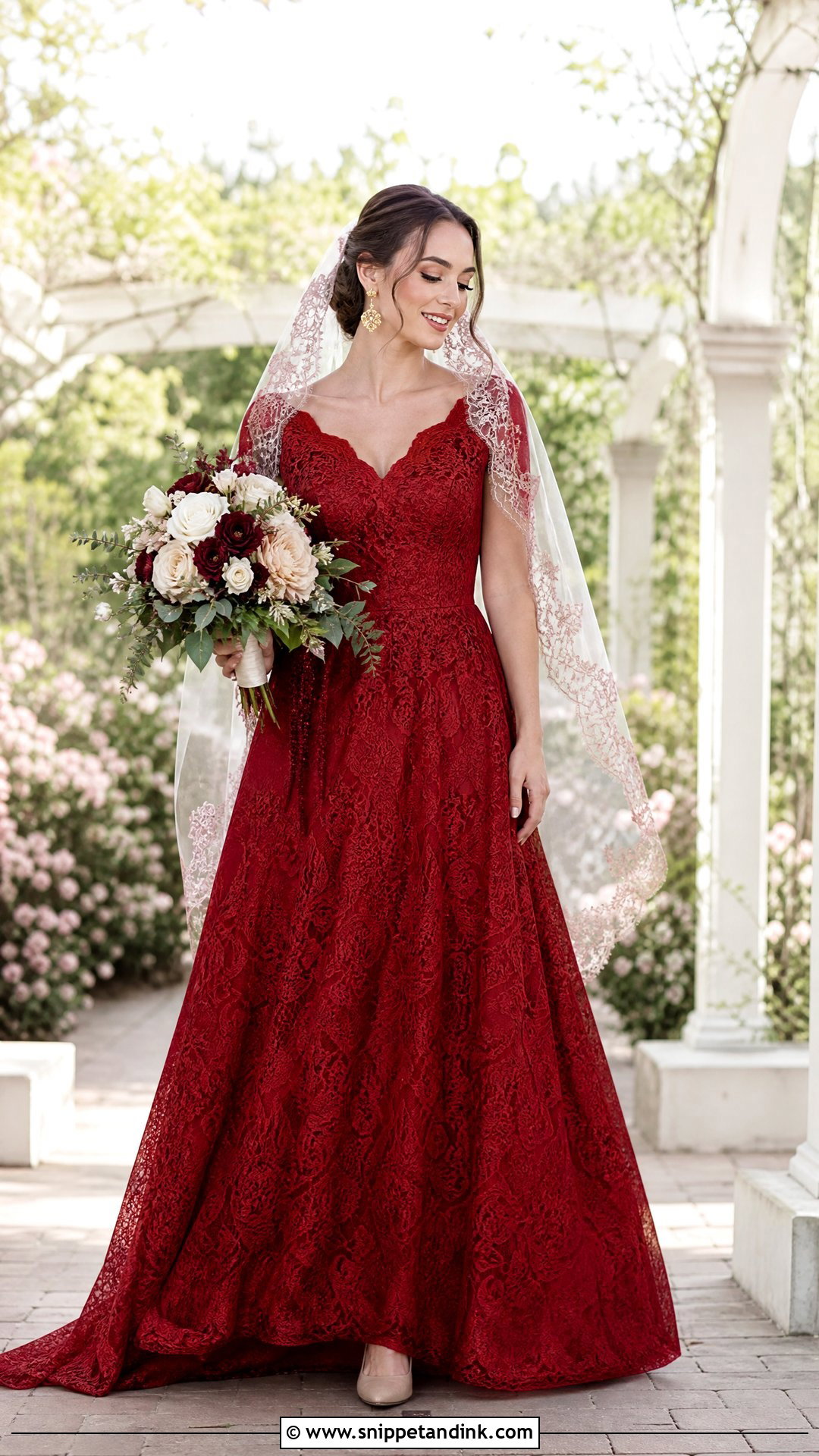 Red Lace A Line Bridal Gown - Snippet and Ink - 20 Red Bridal Gown Ideas