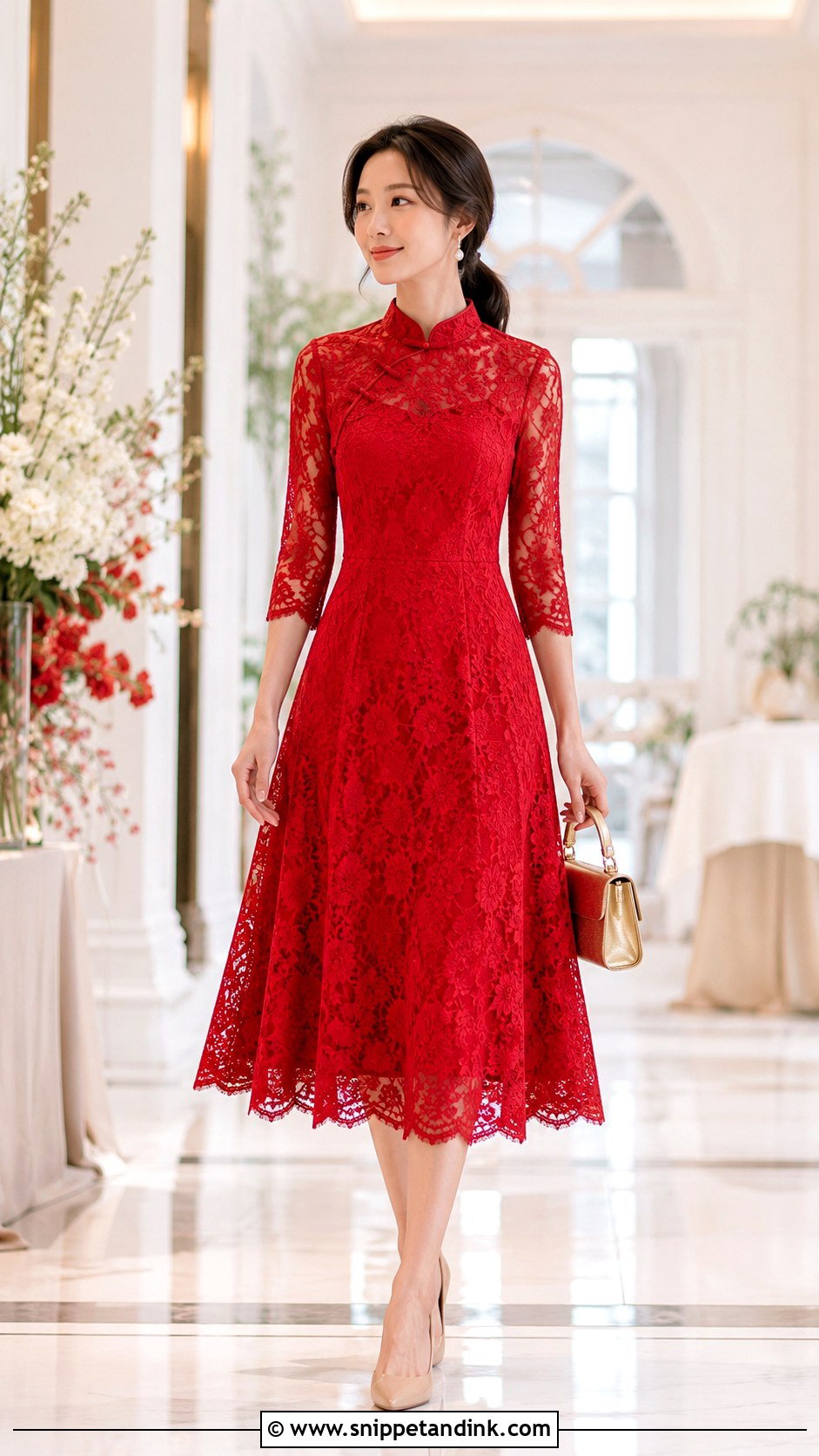 Red Lace A Line Sangjit Dress - Snippet and Ink - 20 Modern Sangjit Dress Ideas