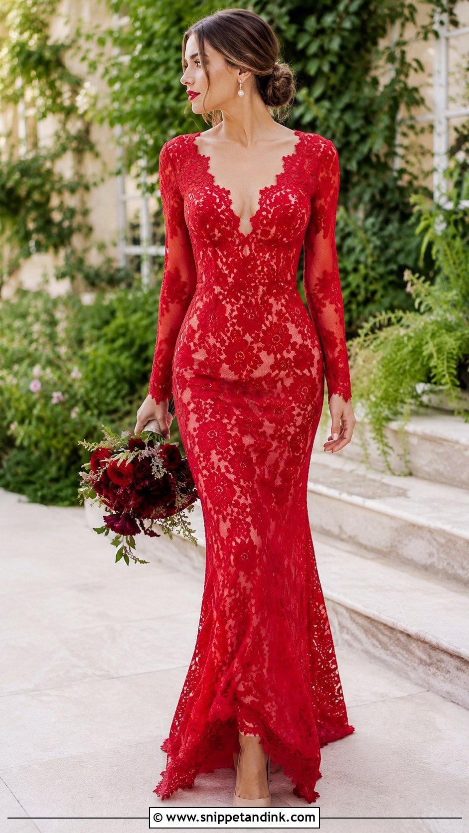 Red Lace Bridal Dress - Snippet and Ink - 30 Red Bridal Dress Ideas