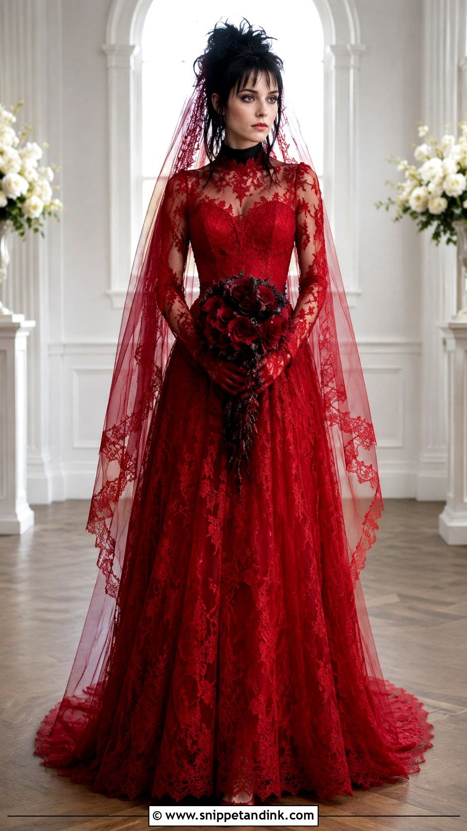 Red Lace Lydia Deetz Wedding Dress - Snippet and Ink - 20 Lydia Deetz Wedding Dress Ideas