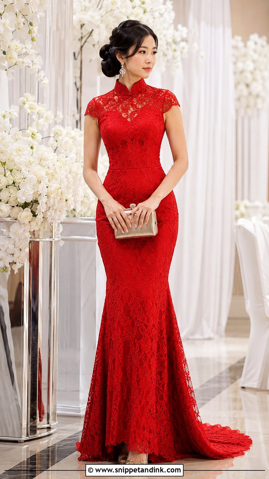 Red Lace Mermaid Cheongsam Wedding Dress - Snippet and Ink - 20 Cheongsam Wedding Dress Ideas