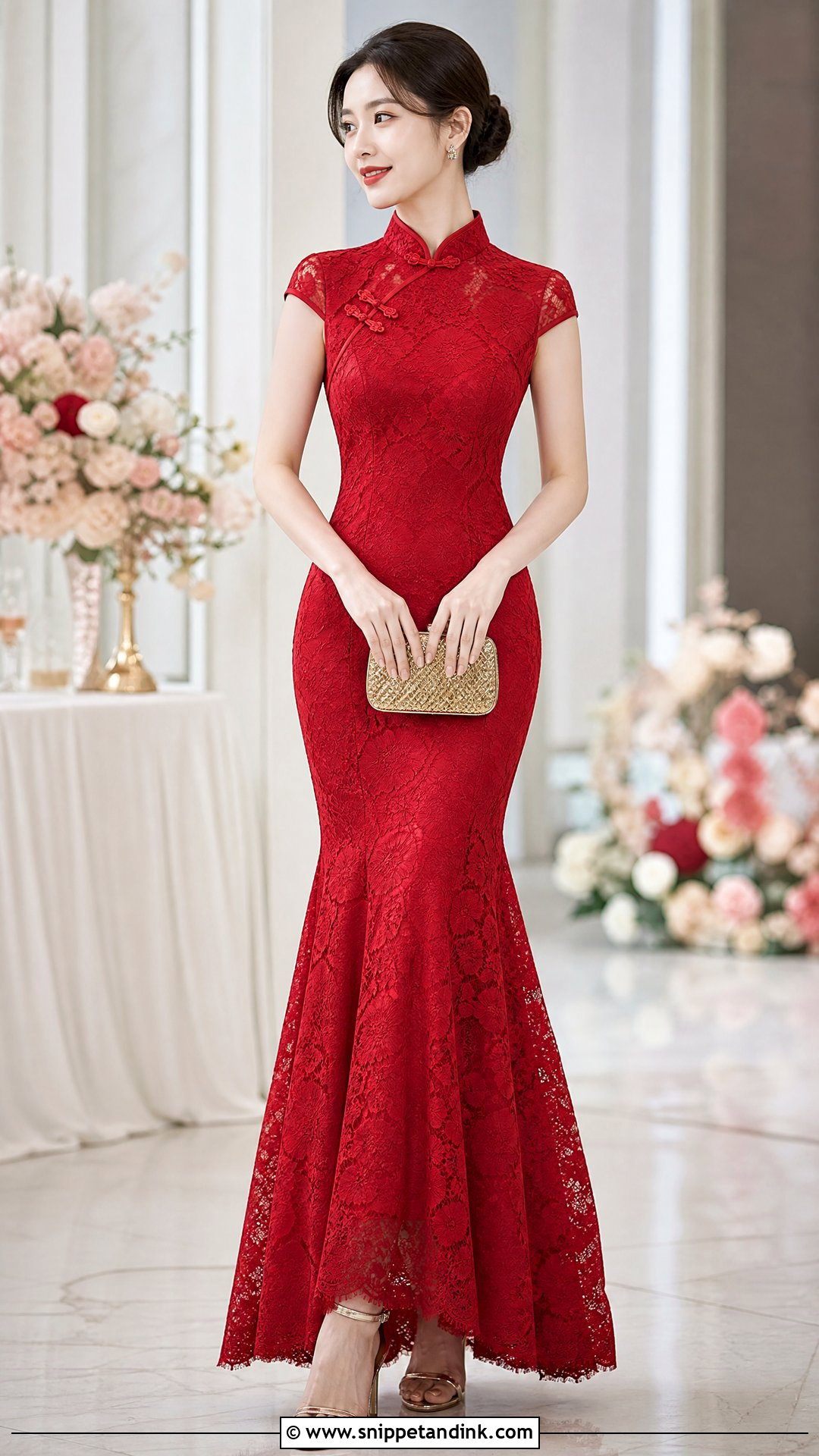Red Lace Mermaid Qipao Wedding Dress - Snippet and Ink - 20 Qipao Wedding Dress Ideas