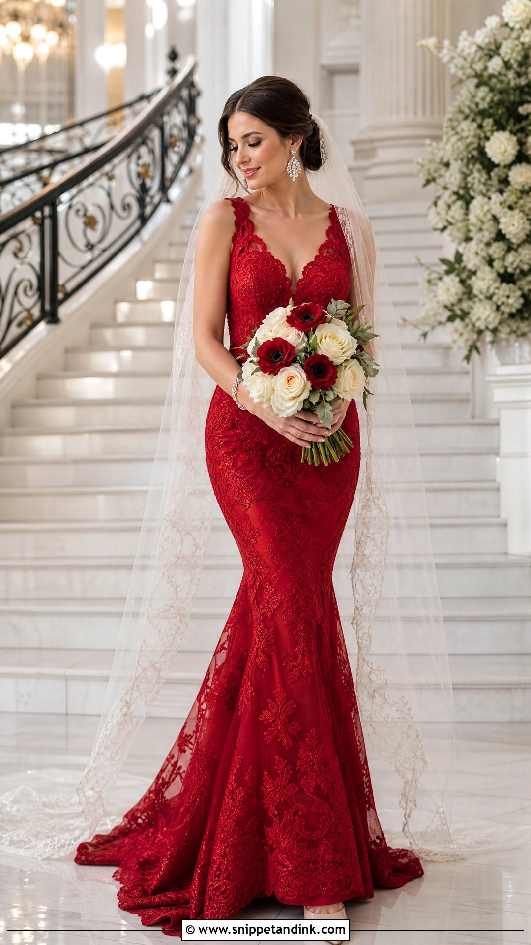 Red Lace Mermaid Wedding Dress - Snippet and Ink - 20 Red Wedding Dress Outfit Ideas