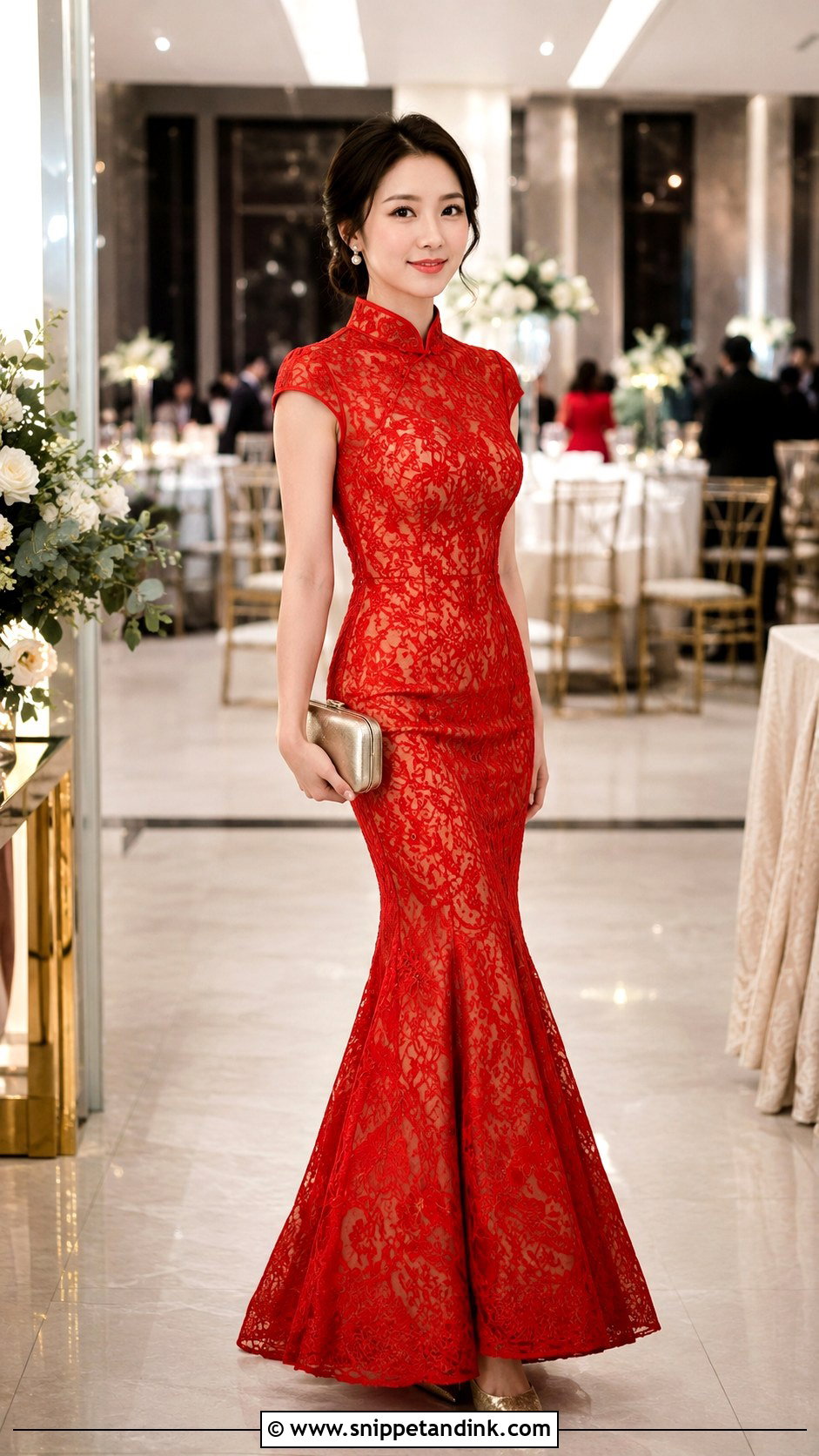 Red Lace Mermaid Wedding Qipao - Snippet and Ink - 20 Wedding Qipao Ideas