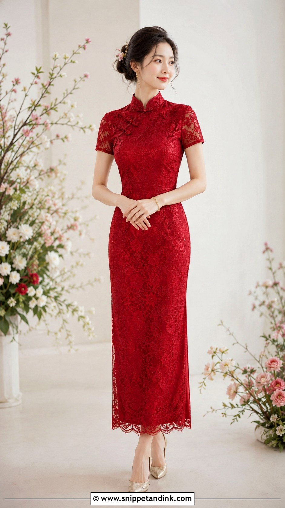 Red Lace Qipao Wedding Dress - Snippet and Ink - 20 China Wedding Dress Ideas