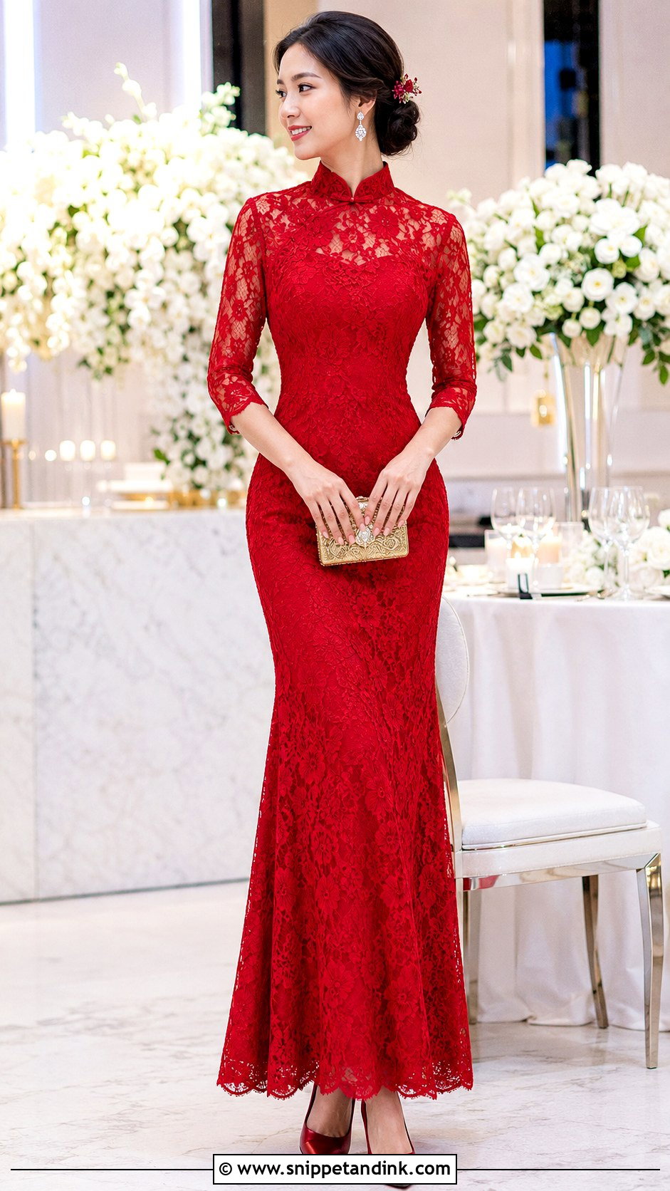 Red Lace Qipao Wedding Dress - Snippet and Ink - 20 Red Chinese Wedding Dress Ideas