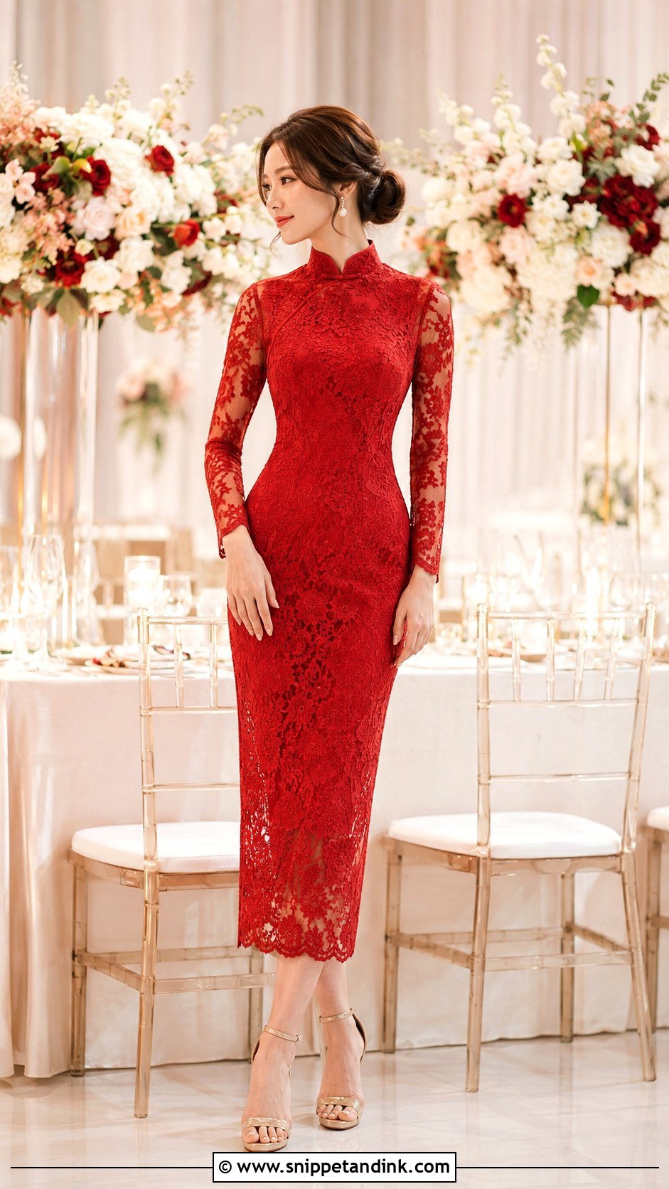 Red Lace Qipao Wedding Dress - Snippet and Ink - 25 Modern Chinese Wedding Dress Ideas