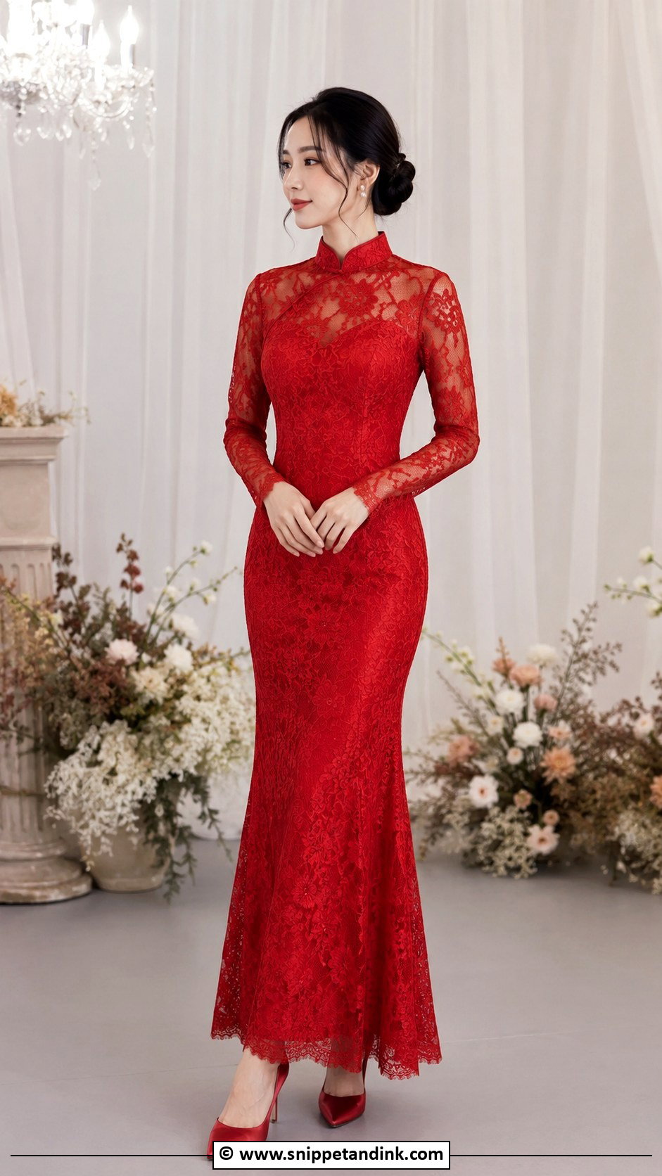 Red Lace Qipao Wedding Dress - Snippet and Ink - 30 Chinese Wedding Dress Ideas
