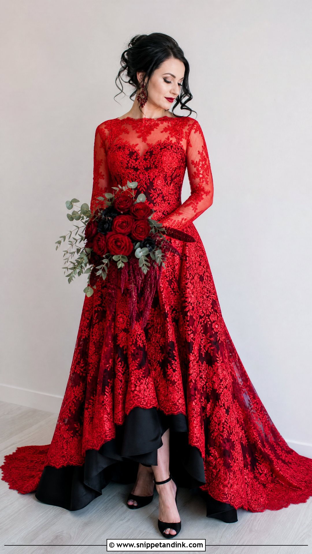 Red Lace Wedding Dress With Black Underskirt - Snippet and Ink - 25 Red and Black Wedding Dress Ideas