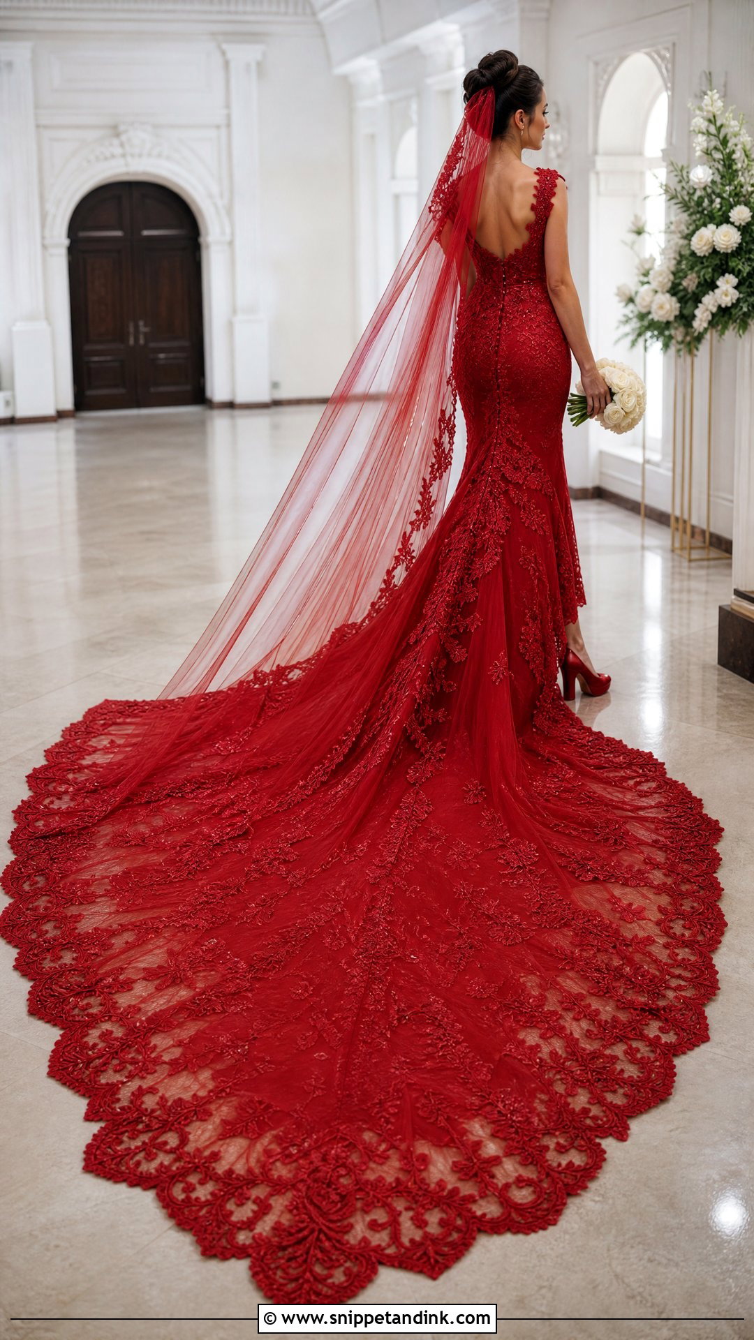 Red Lace Wedding Dress With Train - Snippet and Ink - 20 Red Lace Wedding Dress Ideas