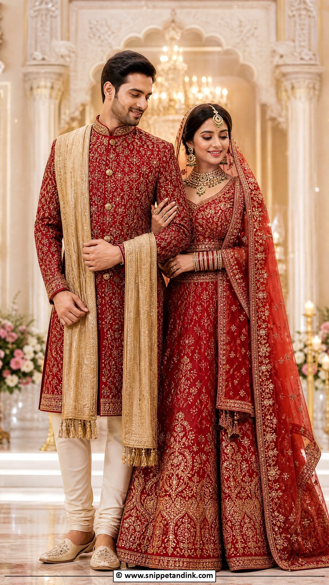 Red Lehenga And Red Sherwani - Snippet and Ink - 35 Indian Couple Matching Dress Ideas