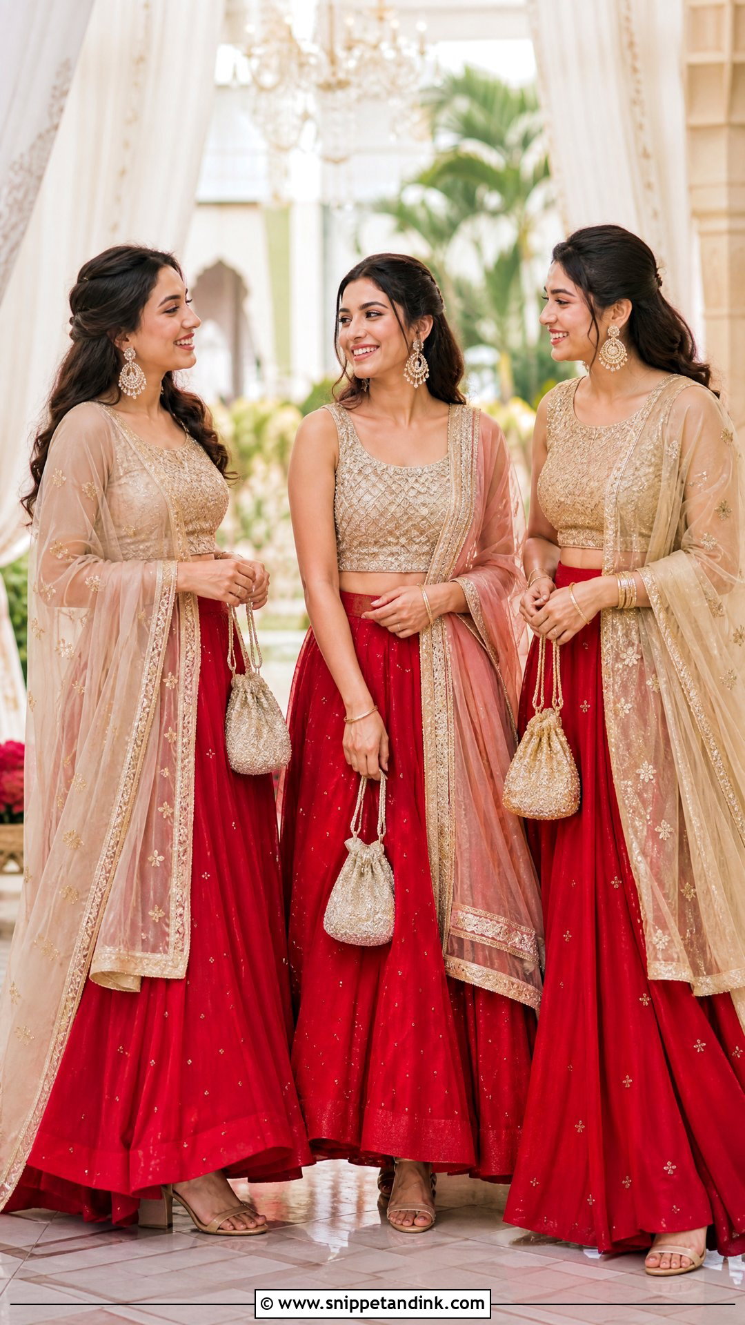 Red Lehenga Bridal Party Outfits - Snippet and Ink - 20 Red Bridal Party Ideas