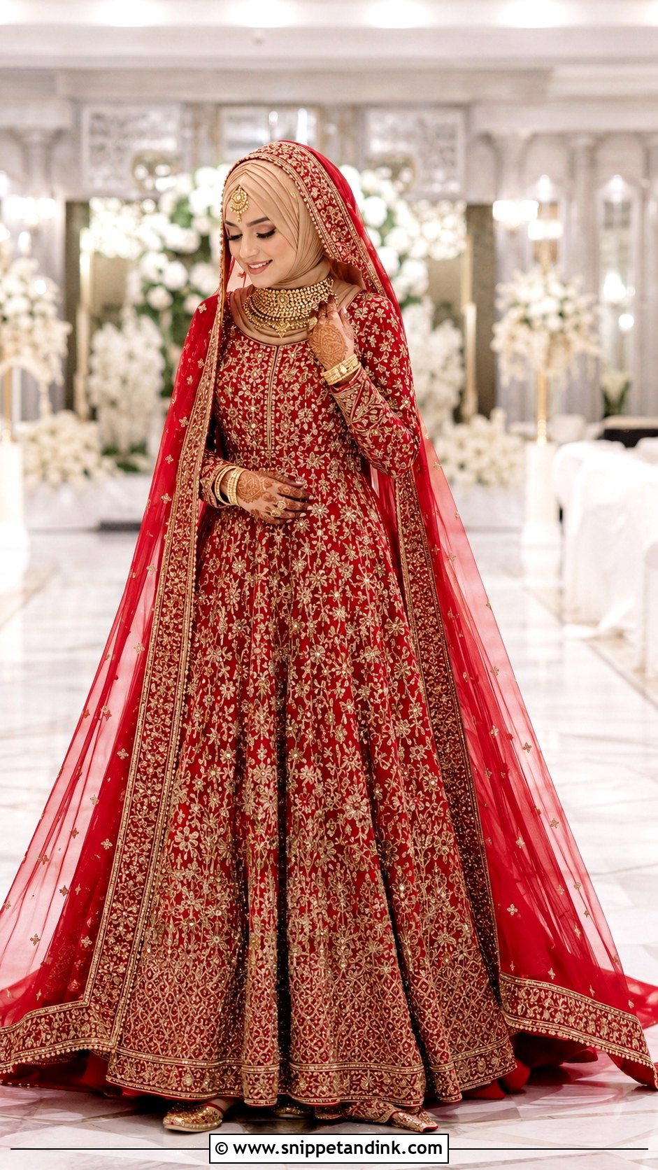 Red Lehenga Hijab Dulhan Look - Snippet and Ink - 20 Hijab Dulhan Ideas