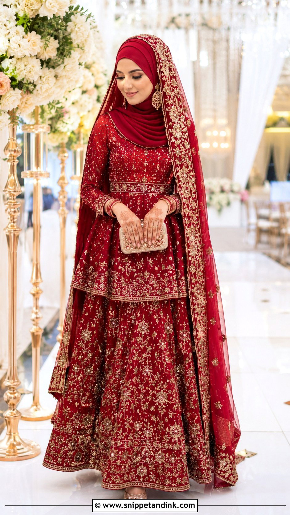 Red Lehenga Hijabi Bride Dress - Snippet and Ink - 20 Hijabi Bride Dress Ideas