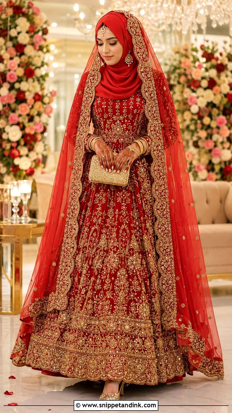 Red Lehenga Wedding Hijab Outfit - Snippet and Ink - 20 Hijab in Wedding Ideas