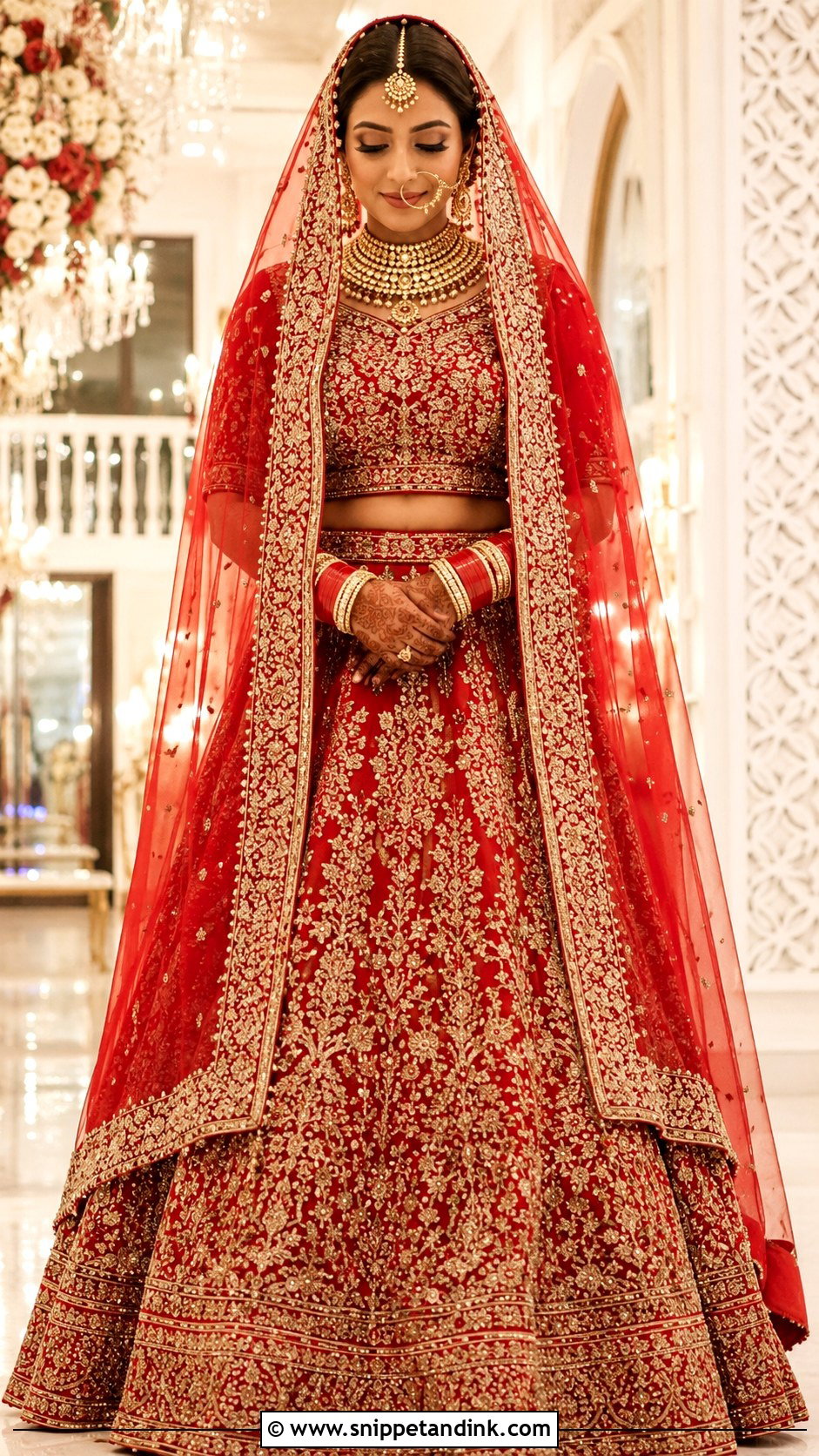 Red Lehenga With Classic Bridal Dupatta Drape - Snippet and Ink - 20 Bridal Dupatta Style Ideas
