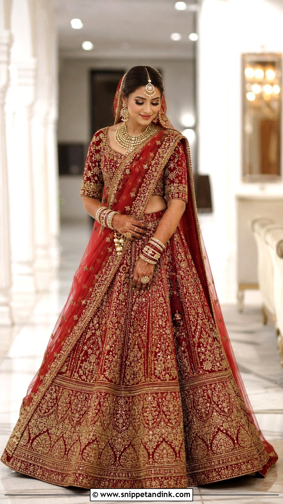 Red Lehenga With Gold Kiran Dupatta - Snippet and Ink - 20 Kiran Dupatta Ideas