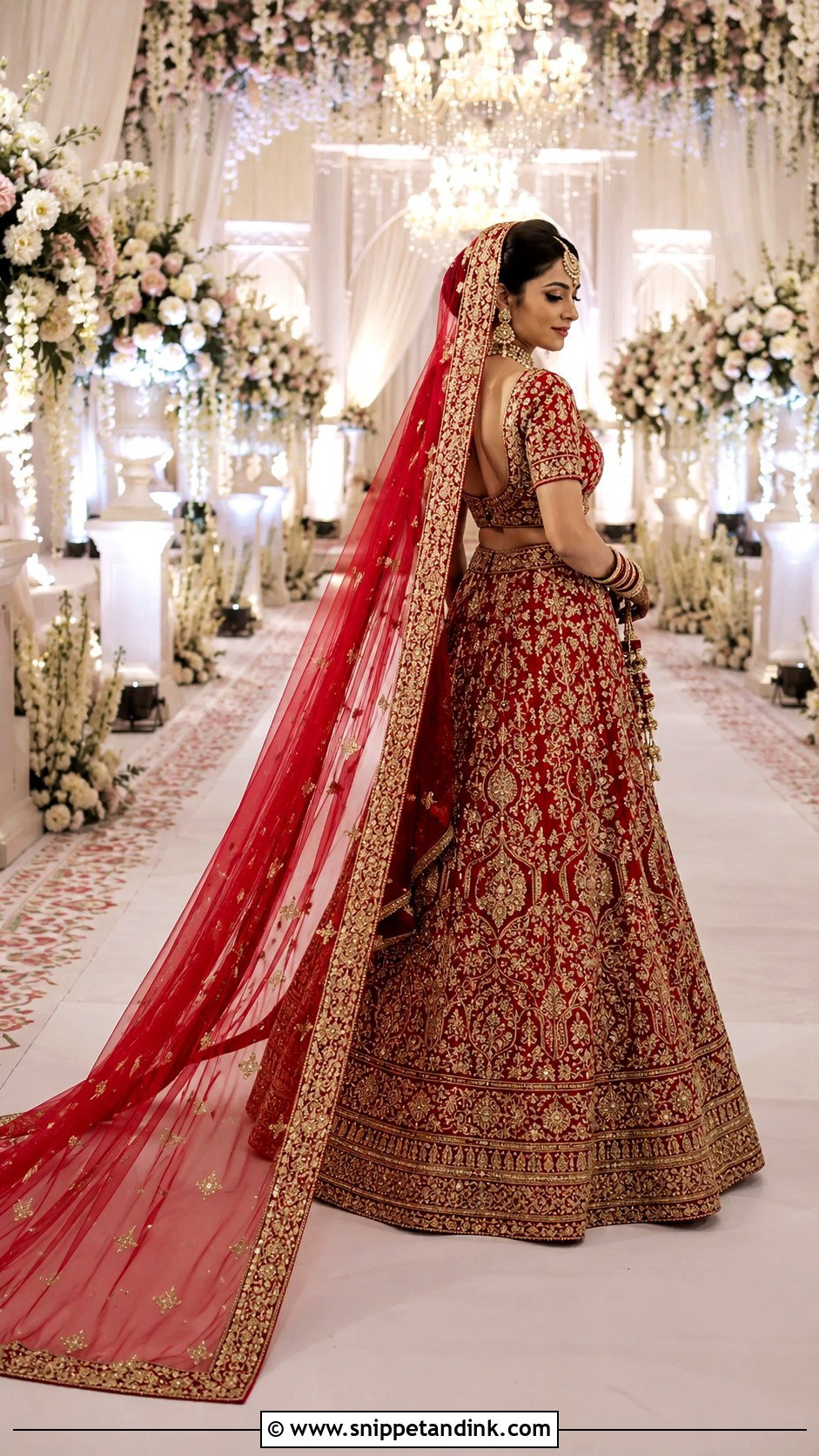 Red Lehenga With Long Bridal Dupatta Veil - Snippet and Ink - 20 Bridal Dupatta Style Ideas