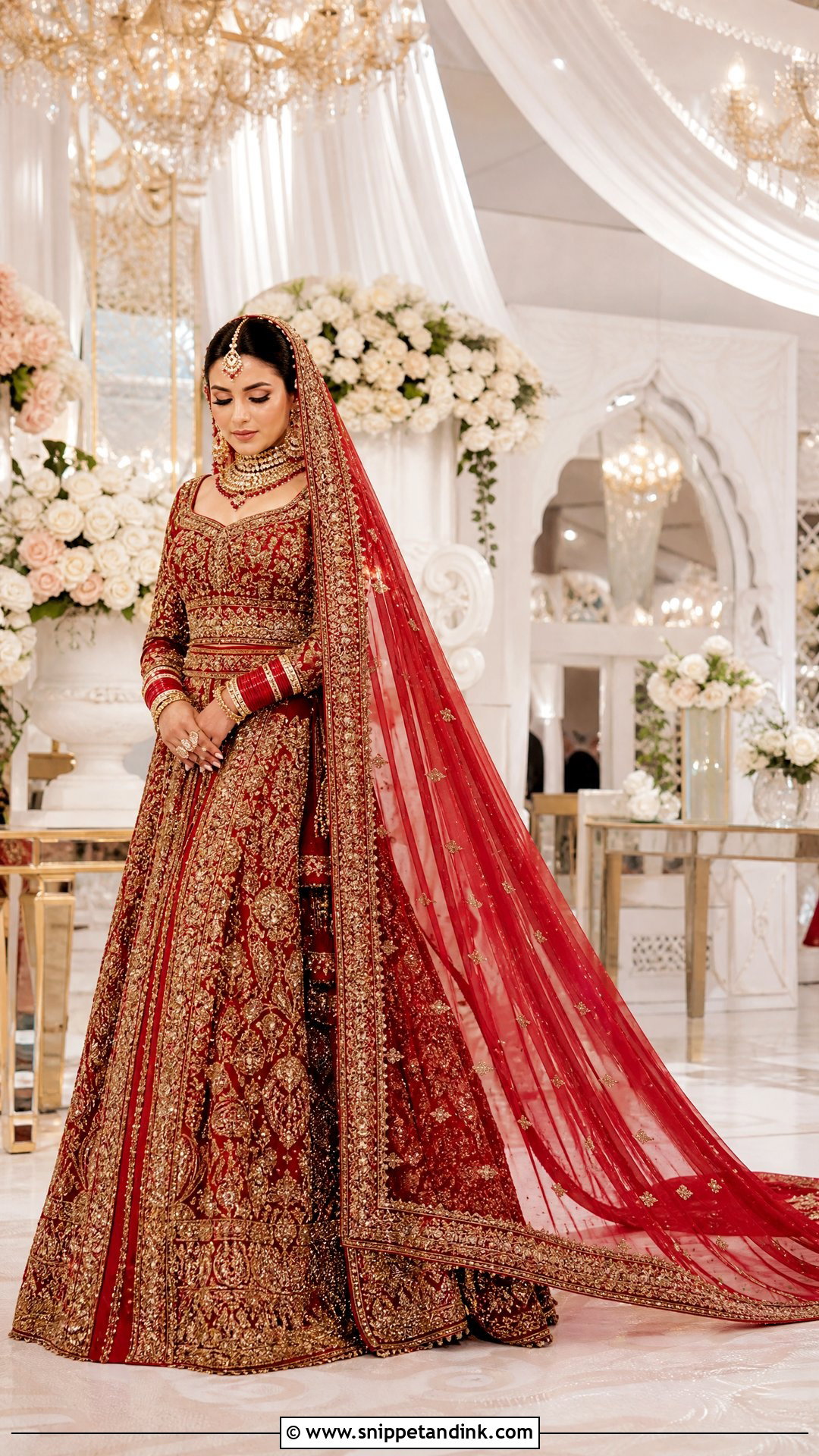Red Lehenga With Long Trail Dupatta - Snippet and Ink - 20 Trail Dupatta Bridal Ideas