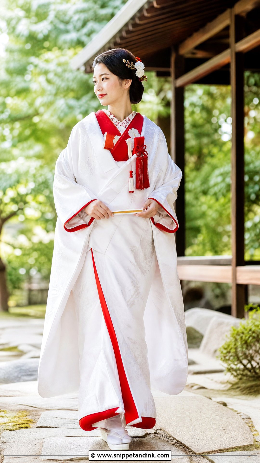 Red Lined Shiromuku With Red Accessories - Snippet and Ink - 20 Shiromuku Wedding Kimono Ideas