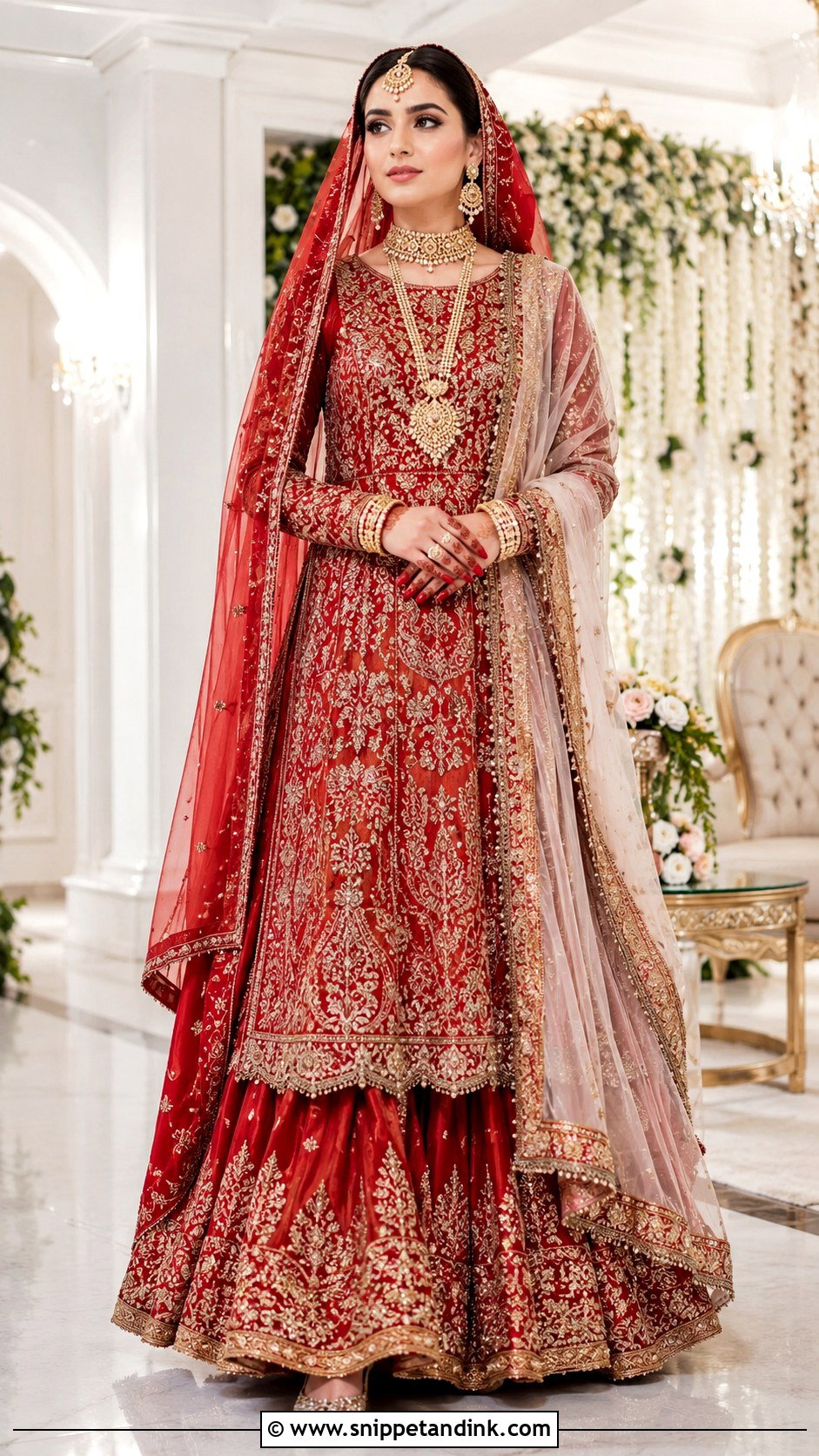 Red Long Shirt With Bridal Lehenga - Snippet and Ink - 20 Red Baraat Dress Pakistani Bridal Wear Ideas