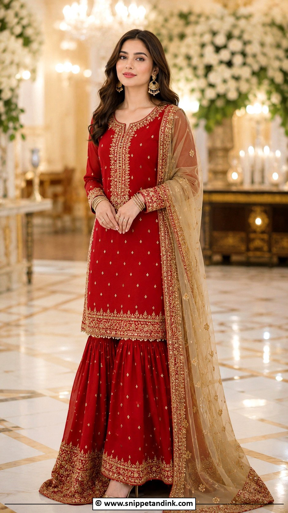 Red Long Shirt With Gharara Barat Dress - Snippet and Ink - 30 Barat Dresses Pakistani for Sisters