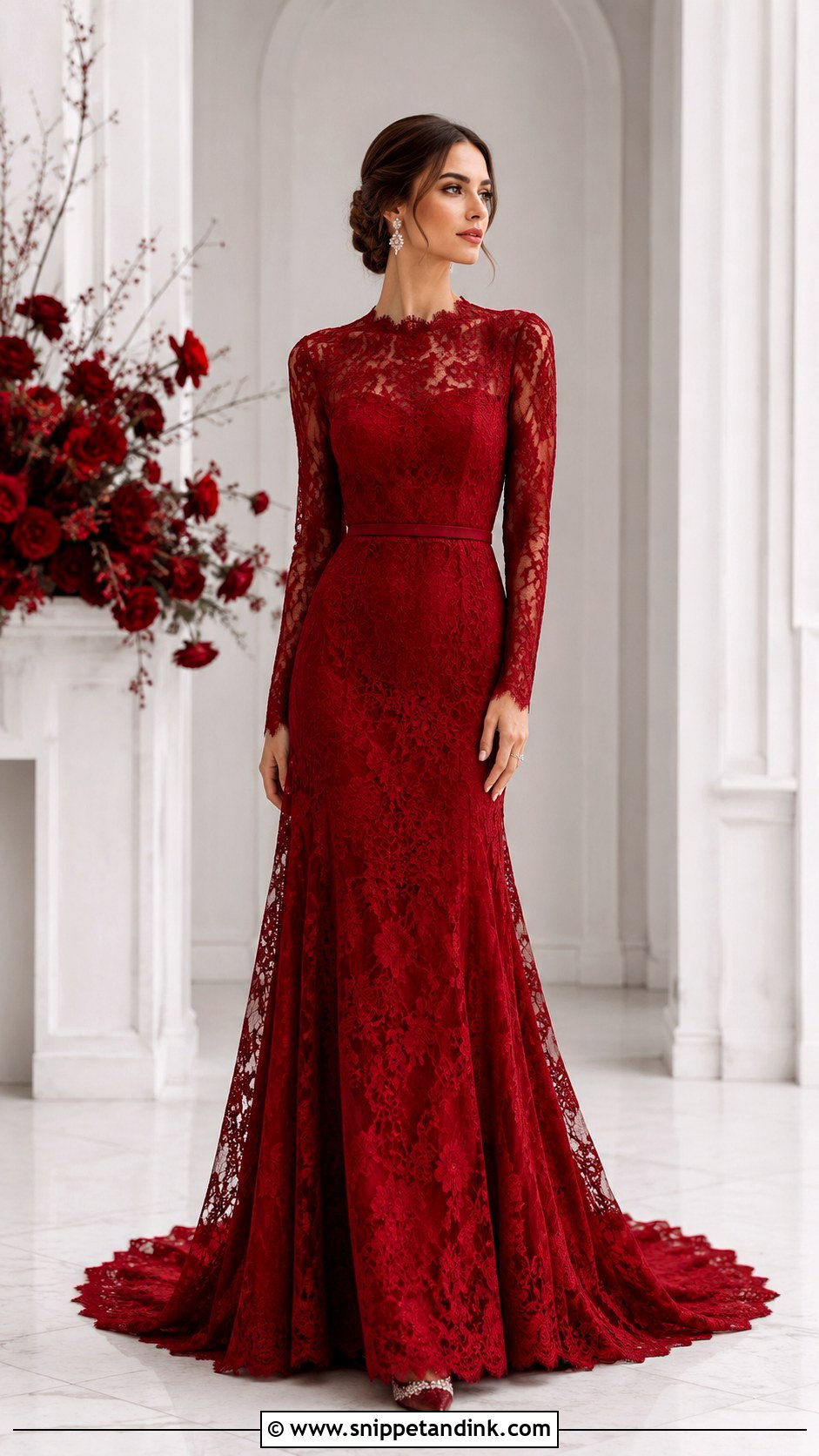 Red Long Sleeve Bridal Dress - Snippet and Ink - 30 Red Bridal Dress Ideas