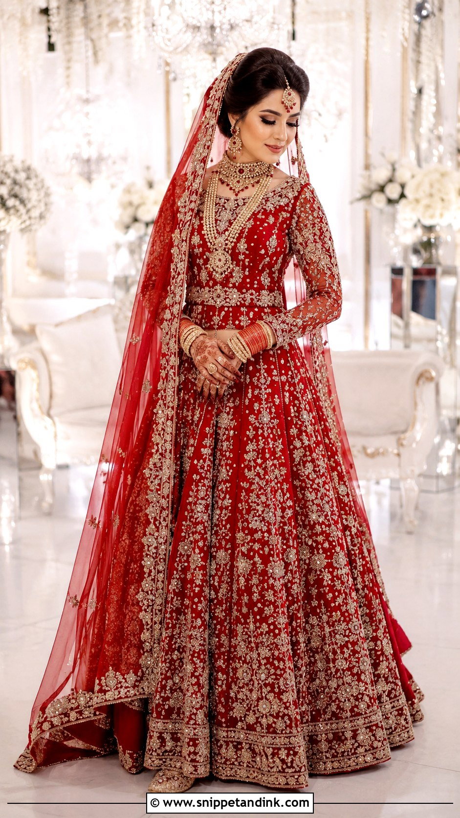 Red Long Sleeve Bridal Lehenga - Snippet and Ink - 25 Red Lehanga Bridal Outfits