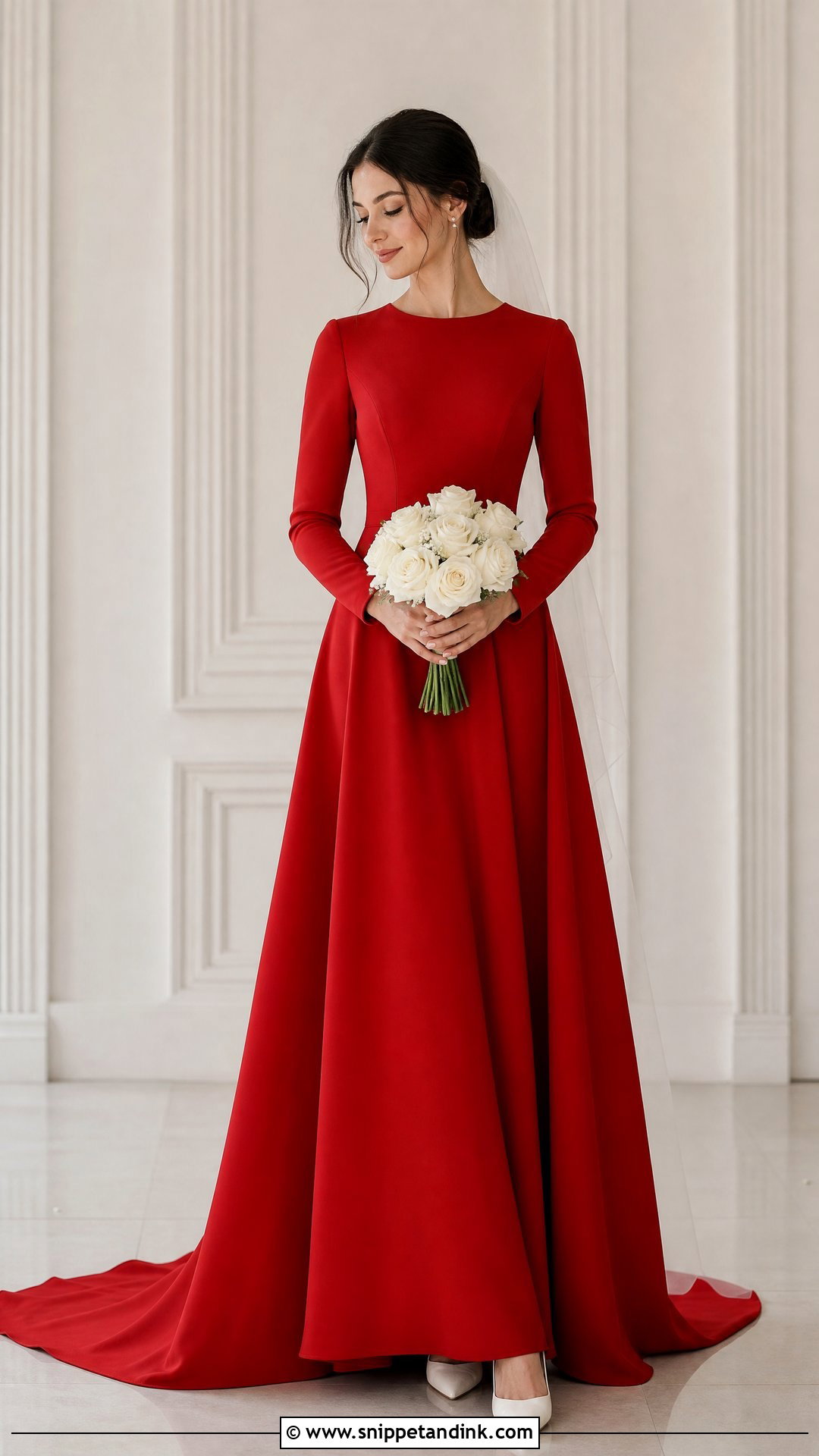 Red Long Sleeve Bride Dress - Snippet and Ink - 25 Red Bride Dress Ideas