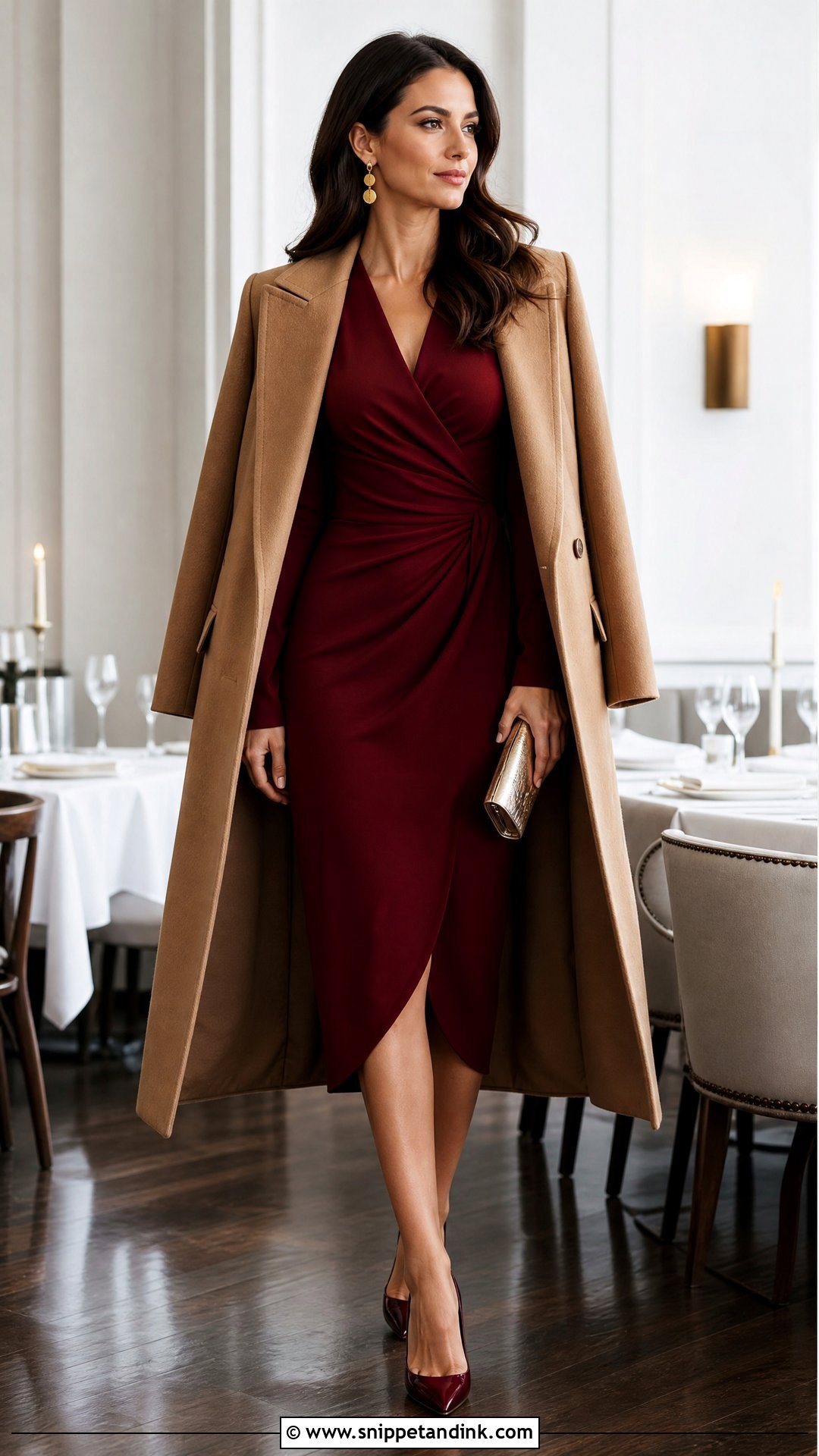 Red Long Sleeve Midi Dress Winter Wedding Outfit - Snippet and Ink - 20 Winter Outfit for Wedding Ideas