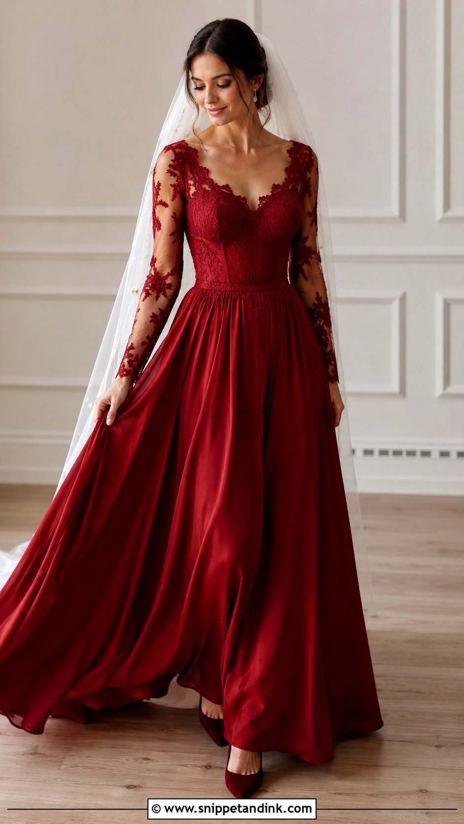 Red Long Sleeve Wedding Dress - Snippet and Ink - 25 Red Wedding Dress Ideas