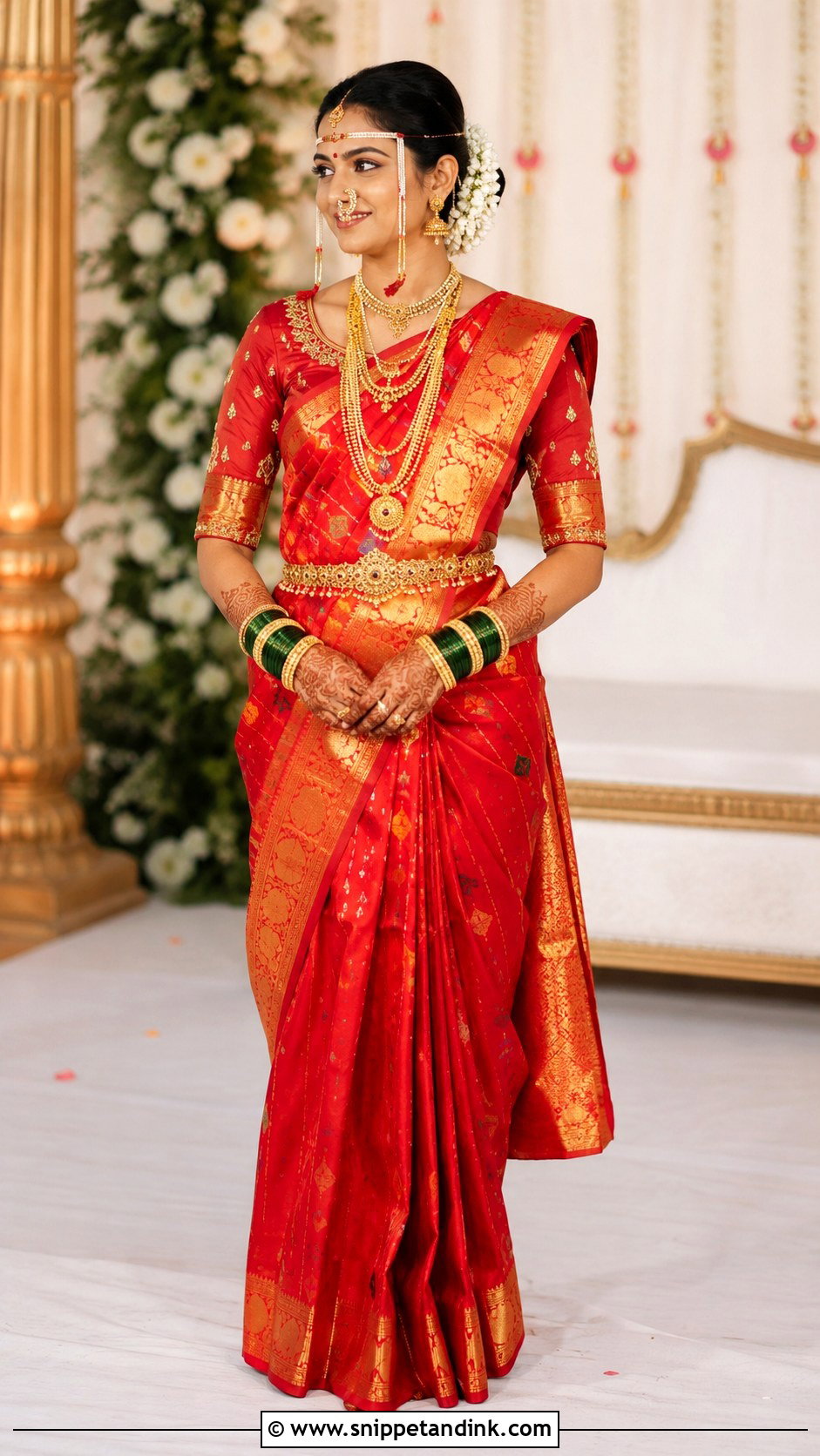 Red Marathi Bride Wedding Saree - Snippet and Ink - 30 Marathi Bride Look Ideas