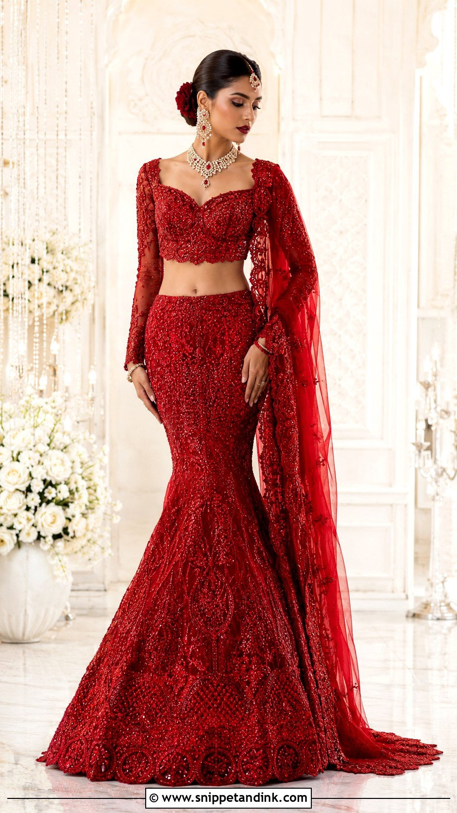 Red Mermaid Bridal Lehenga - Snippet and Ink - 25 Red Lehanga Bridal Outfits